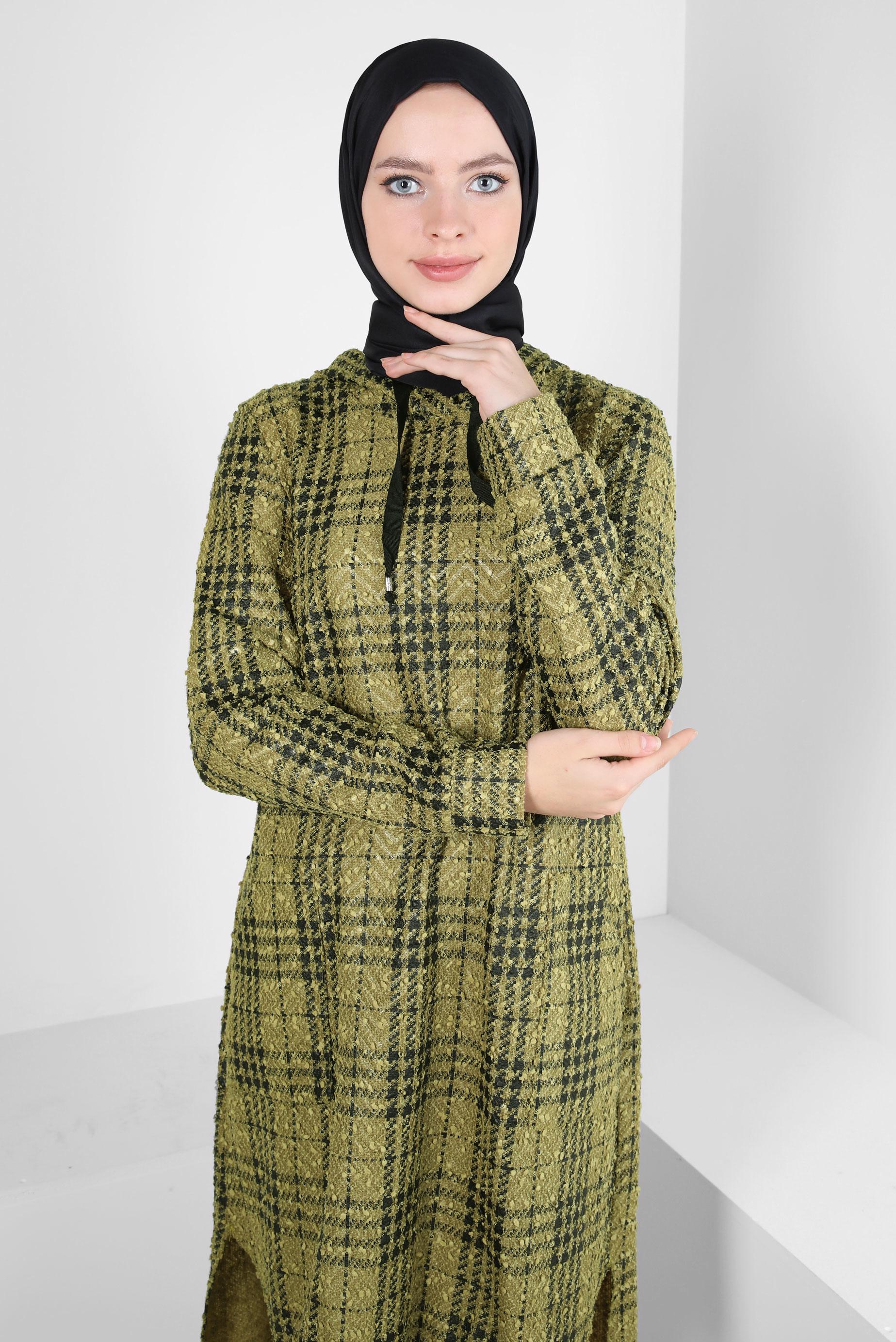 Tesettür giyim YEŞİL EKOSE TUNİK 40409-1