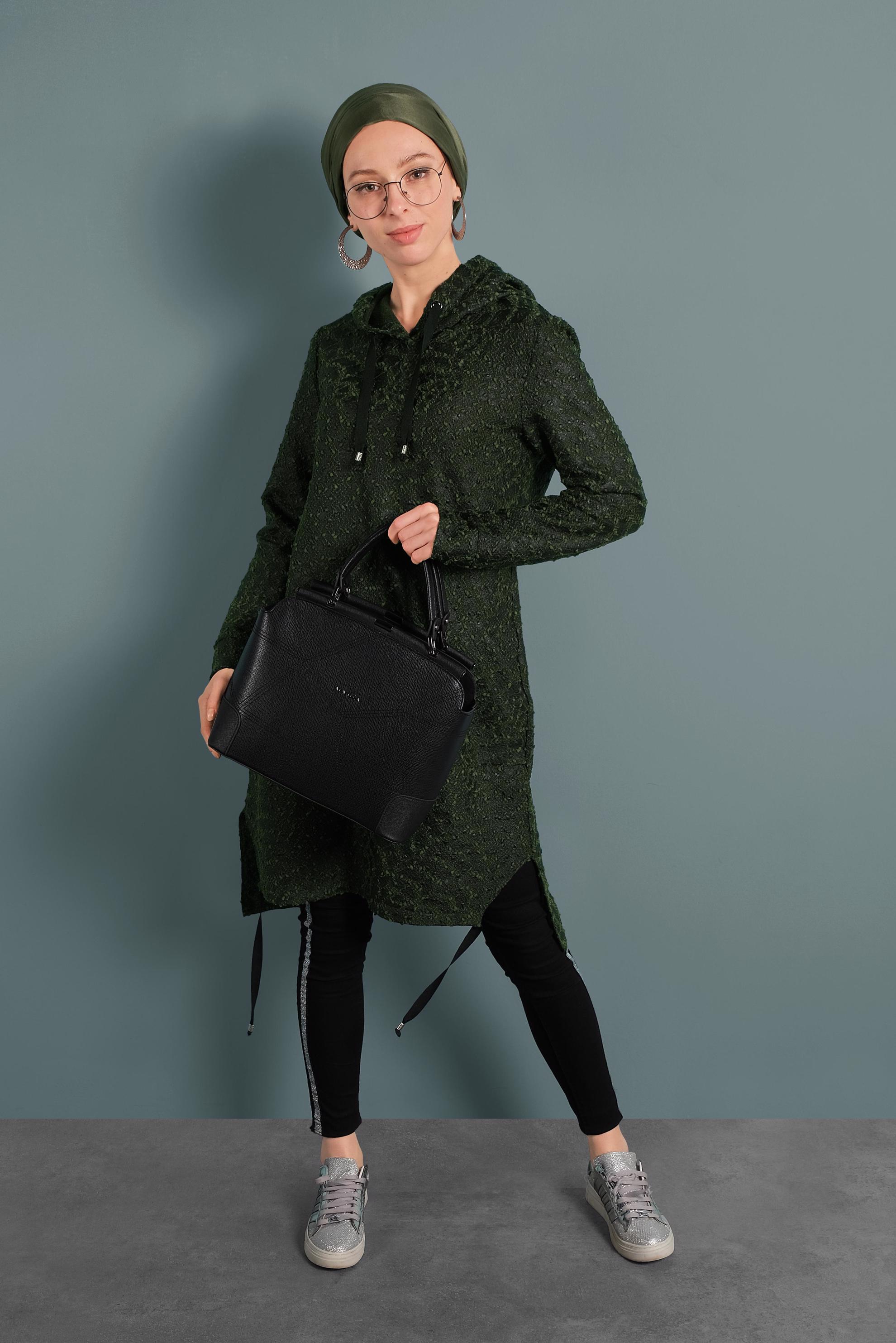 Tesettür giyim YEŞİL LEOPAR DESENLİ TUNİK 40409-2