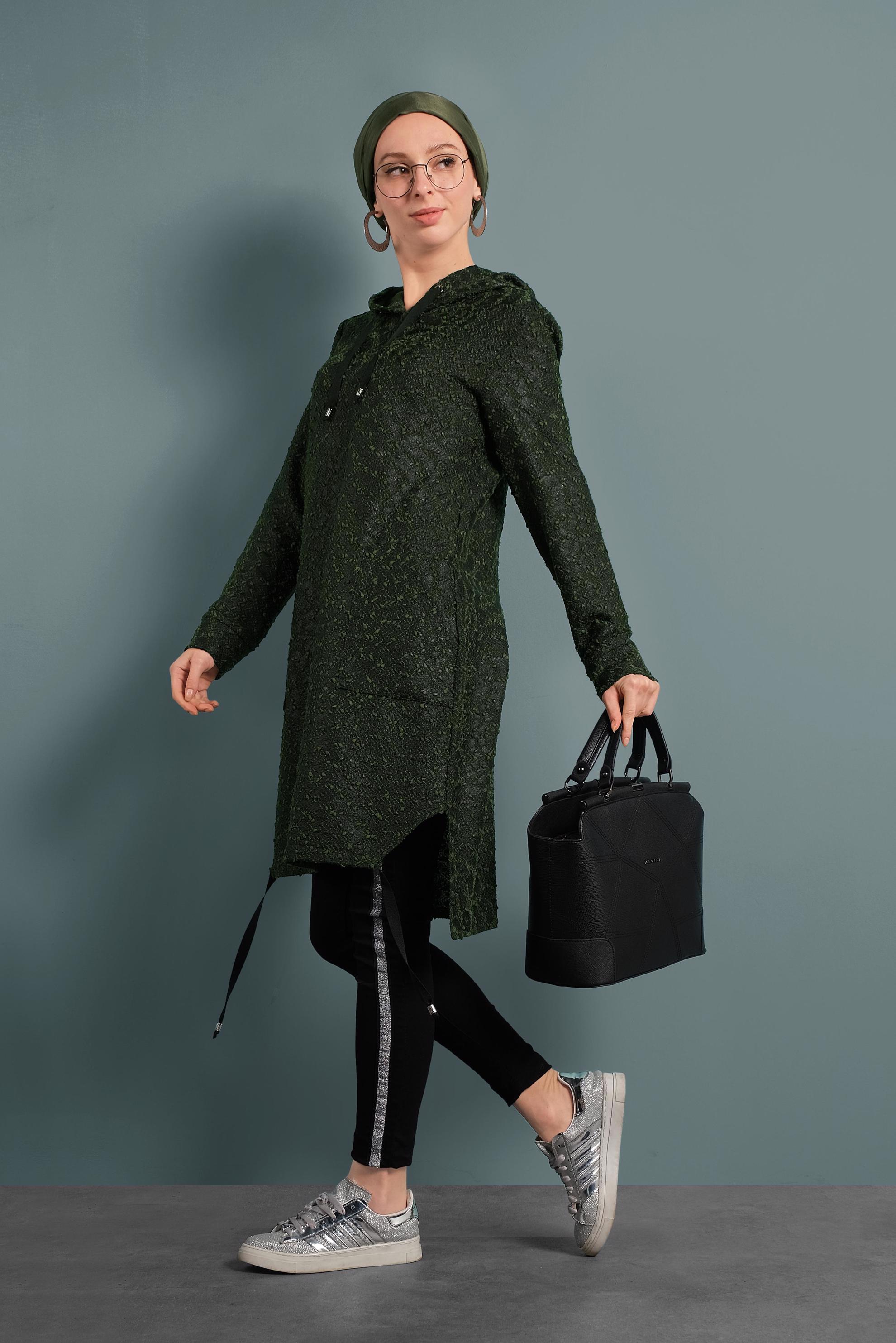 Tesettür giyim YEŞİL LEOPAR DESENLİ TUNİK 40409-2