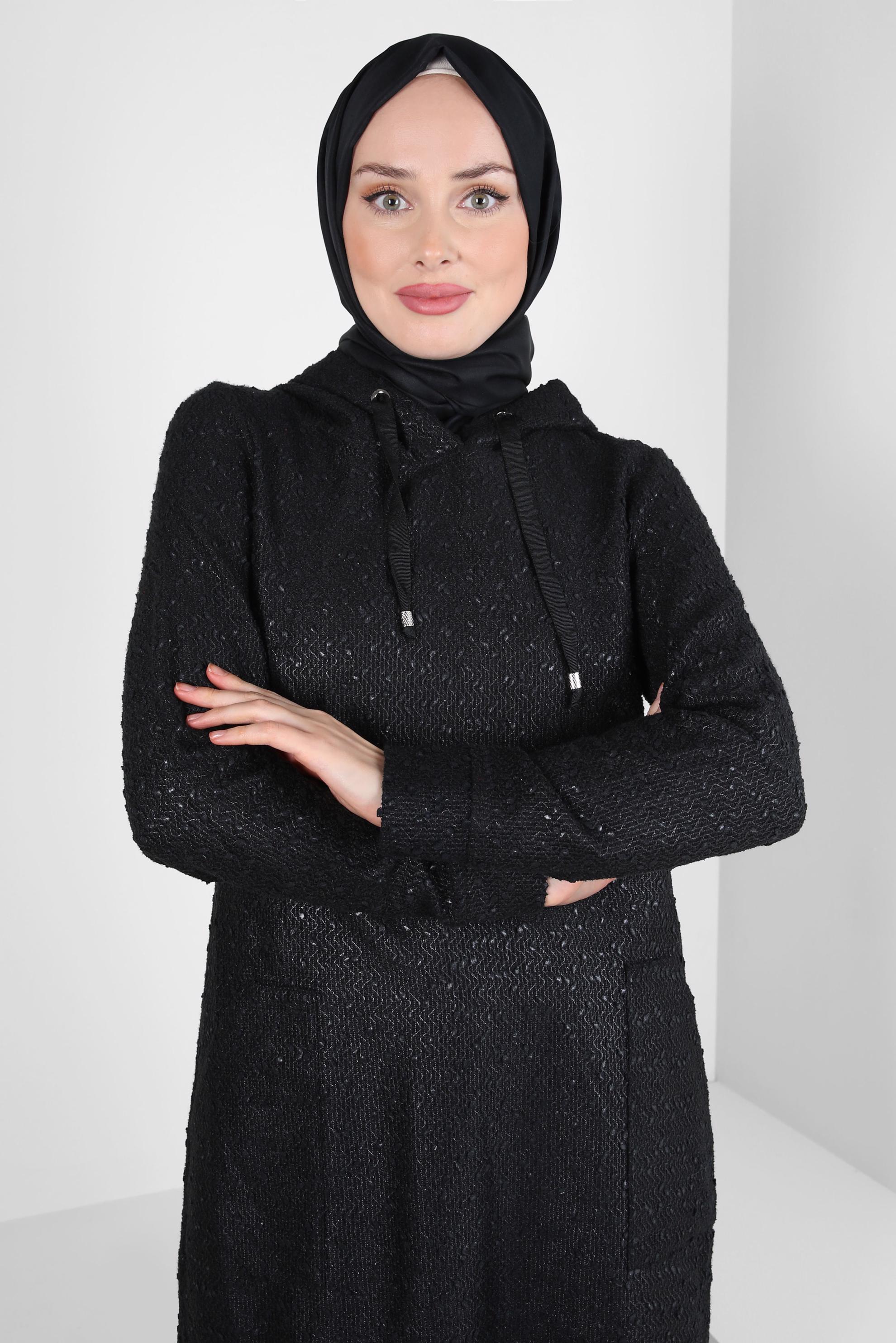Tesettür giyim SİYAH KAPÜŞONLU TUNİK 40409-3