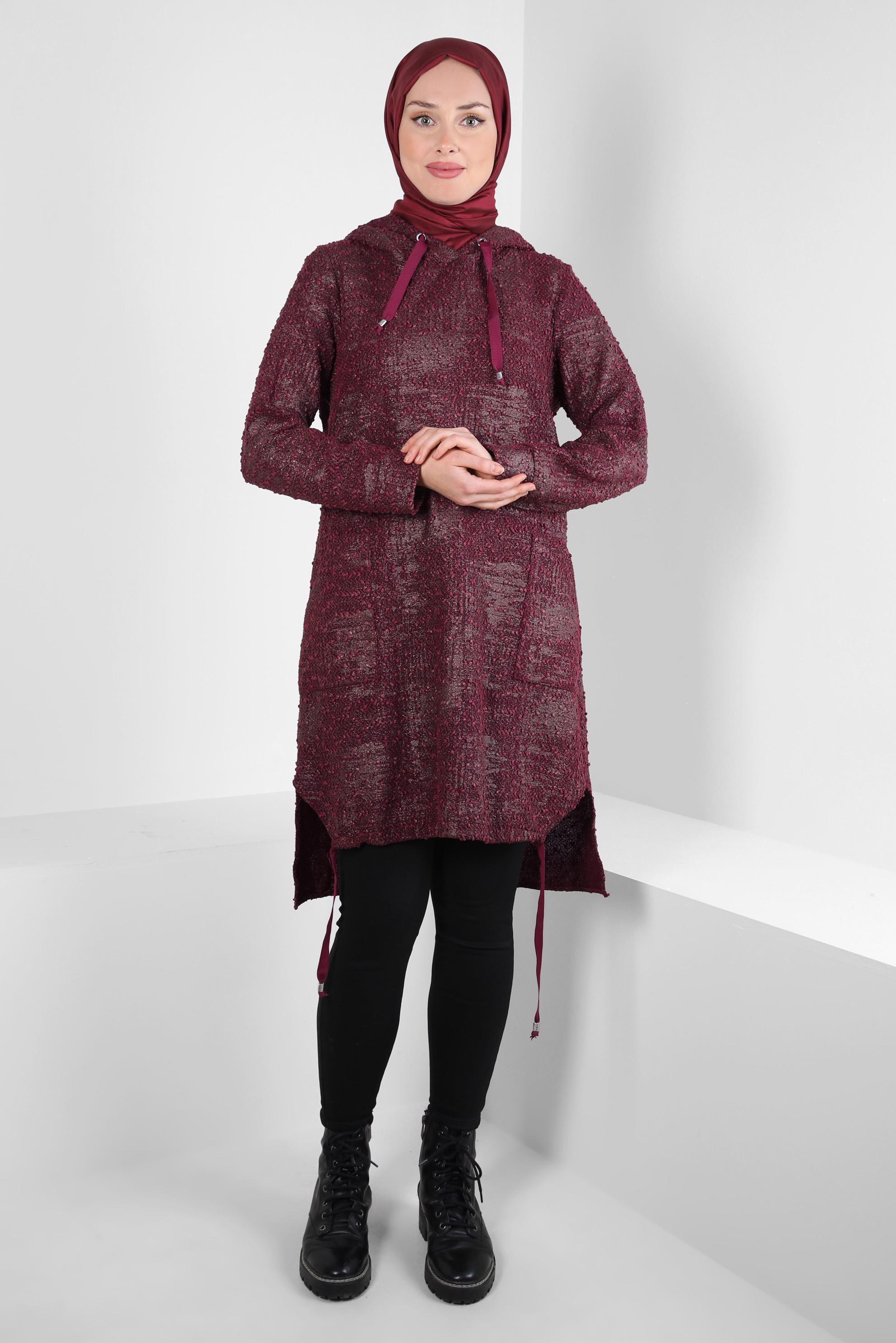 Tesettür giyim MÜRDÜM KAPÜŞONLU TUNİK 40409-3