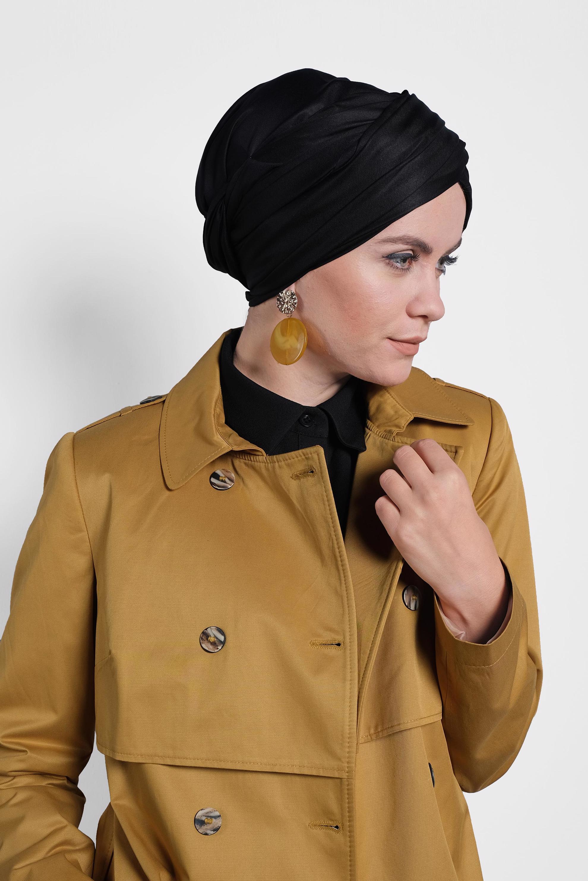 Tesettür giyim SARI BELİ KEMERLİ DÜĞMELİ TRENÇKOT 10011 