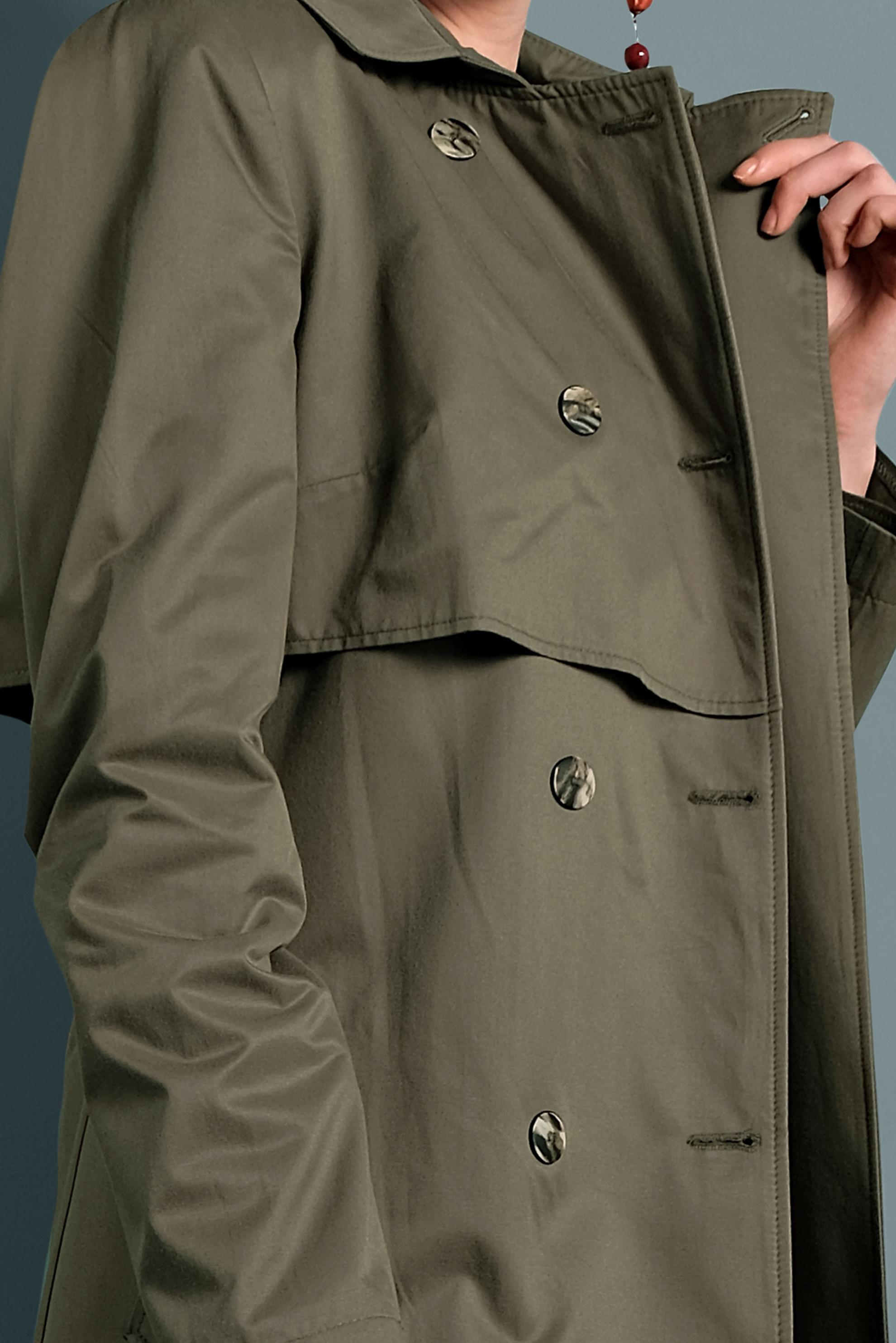 Tesettür giyim HAKİ BELİ KEMERLİ DÜĞMELİ TRENÇKOT 10011 