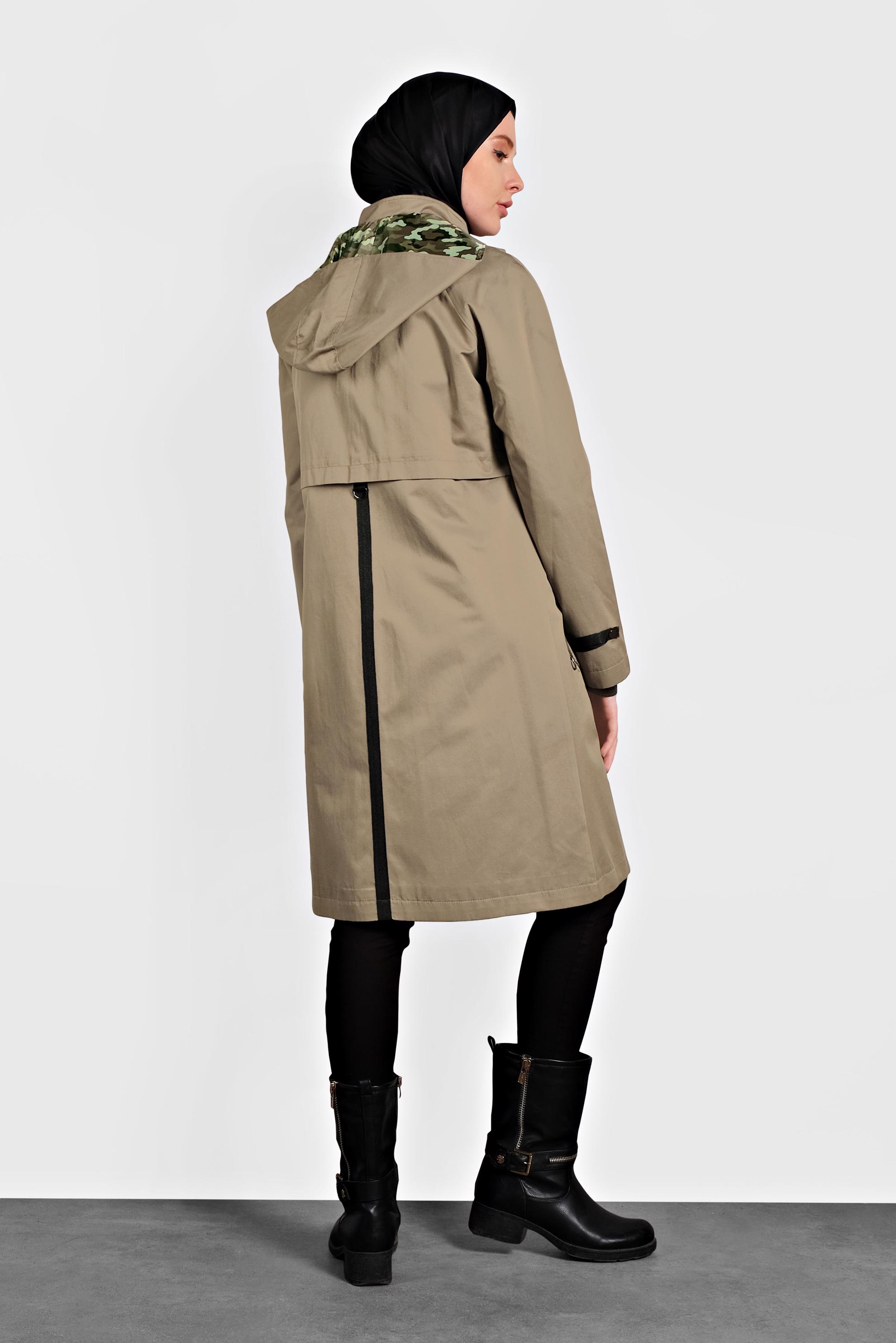 Tesettür giyim KAHVE KAPÜŞONLU SPOR TRENÇKOT 10012 