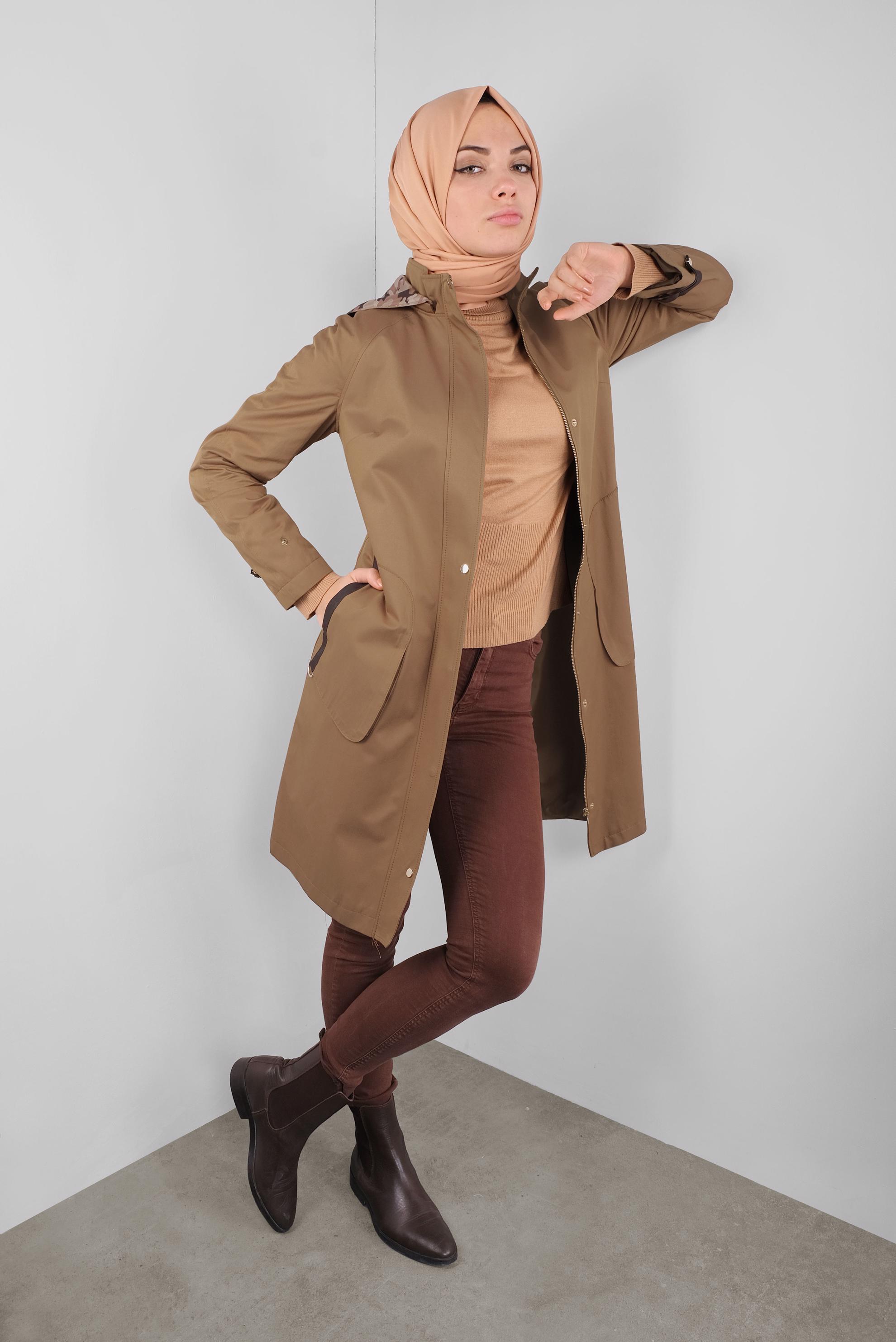 Hijab clothing TABA HOODED SPORT TRENCH-COAT 10012 