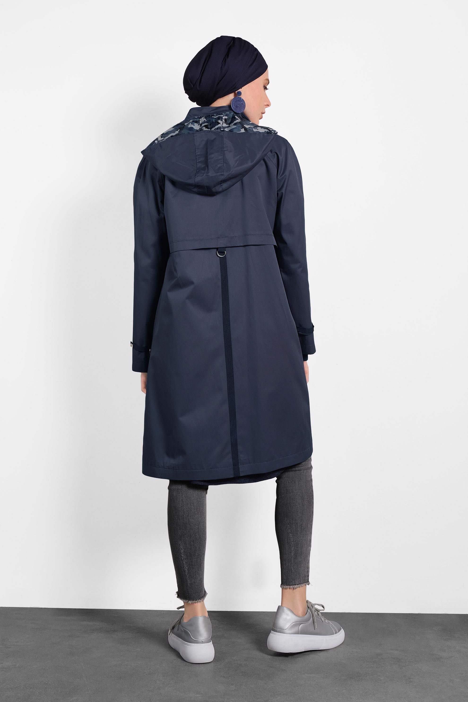 Tesettür giyim LACİVERT KAPÜŞONLU SPOR TRENÇKOT 10012 