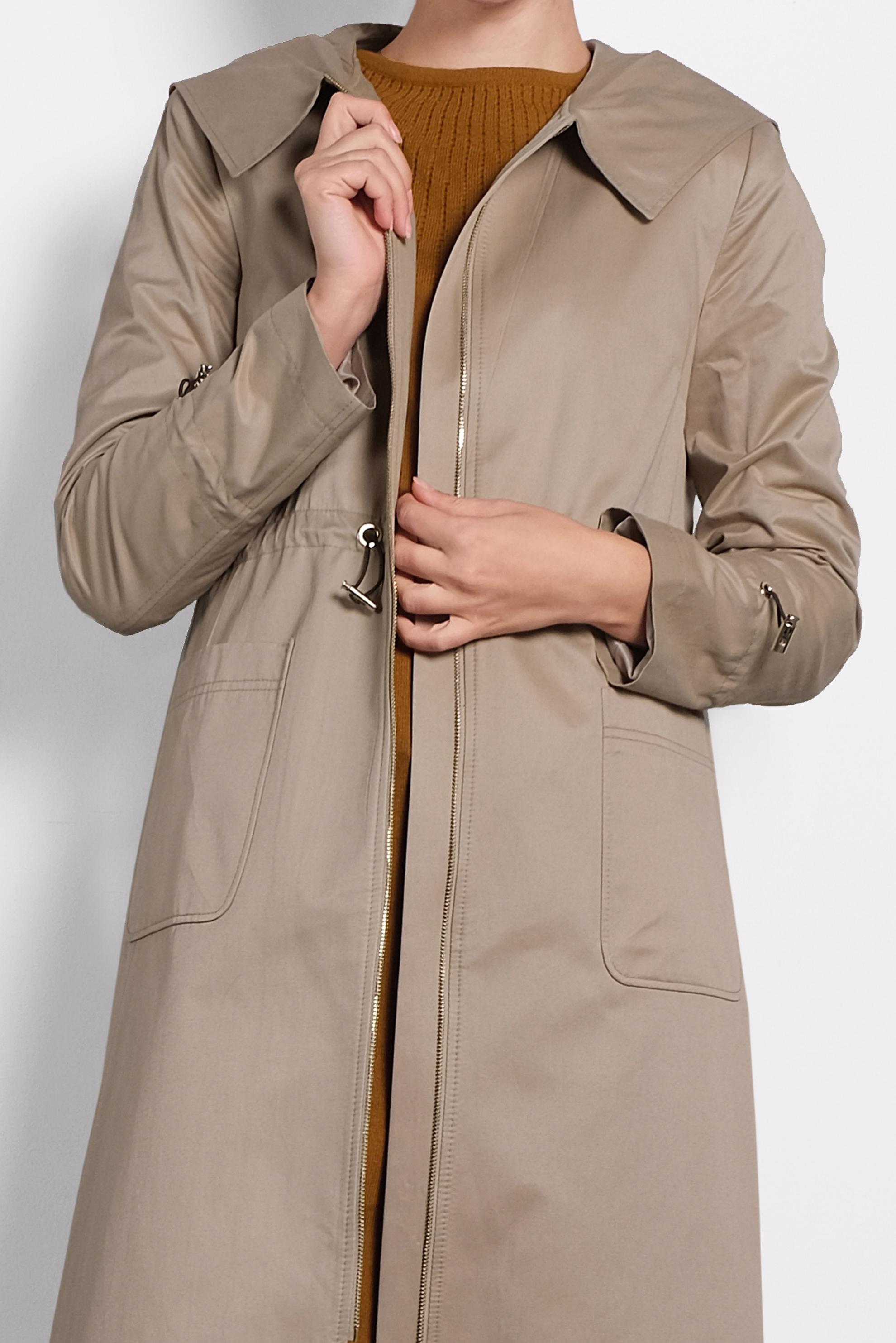 Tesettür giyim KAHVE BELİ BÜZGÜLÜ PAMUKLU TRENÇKOT 10013