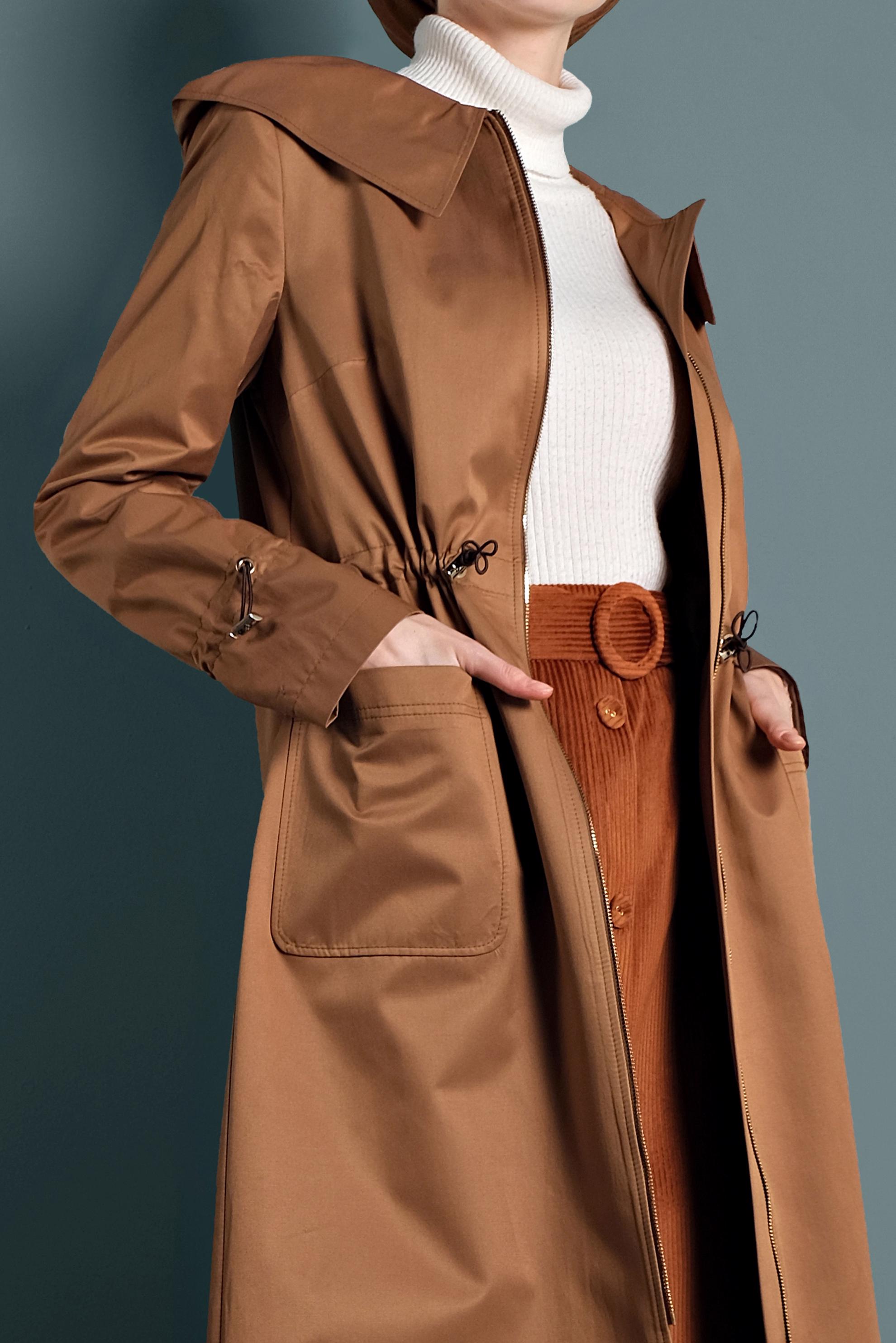 Tesettür giyim TABA BELİ BÜZGÜLÜ PAMUKLU TRENÇKOT 10013