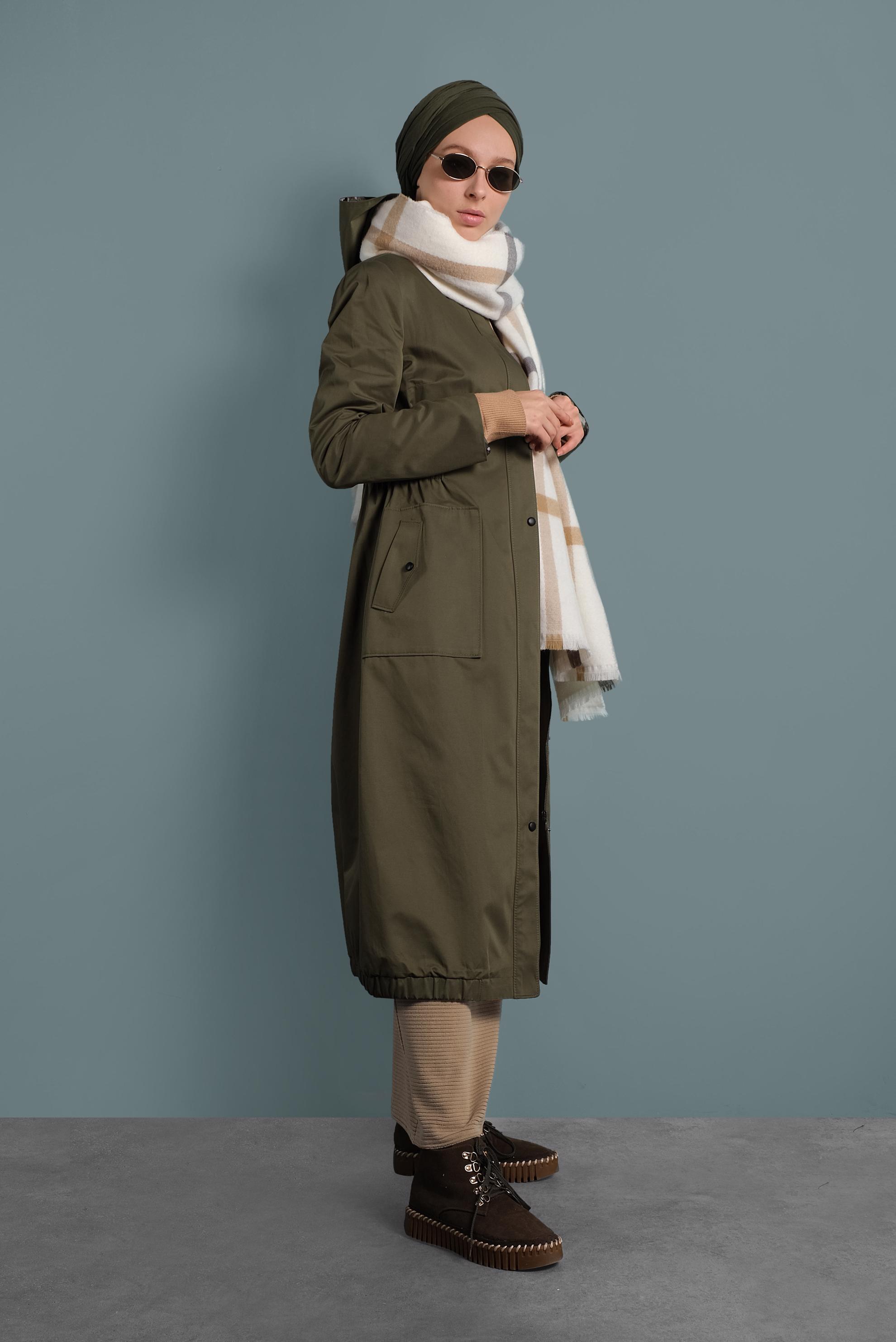 Hijab clothing KHAKI HOODED TRENCH-COAT 10014