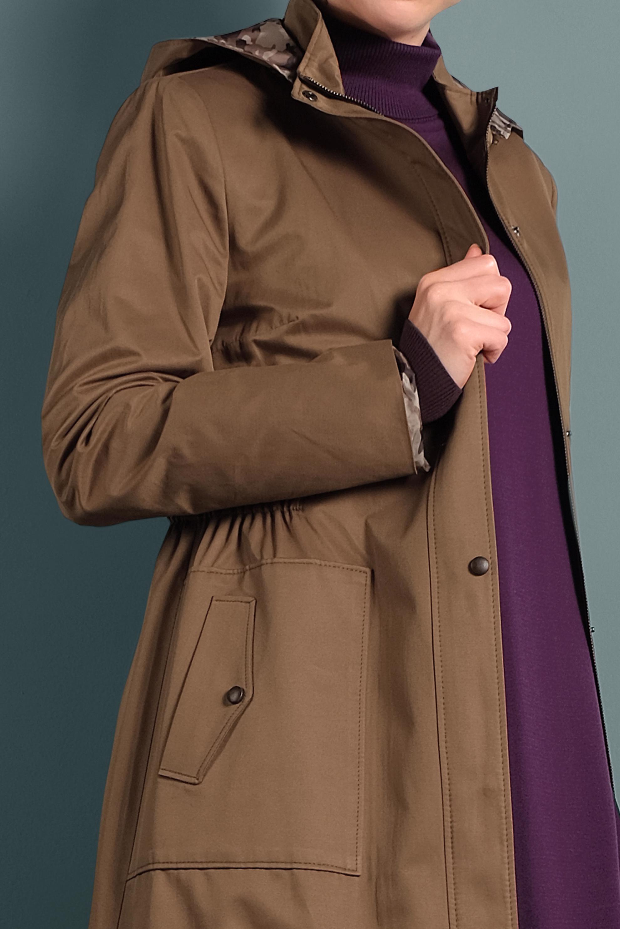 Tesettür giyim TABA KAPÜŞONLU TRENÇKOT 10014 