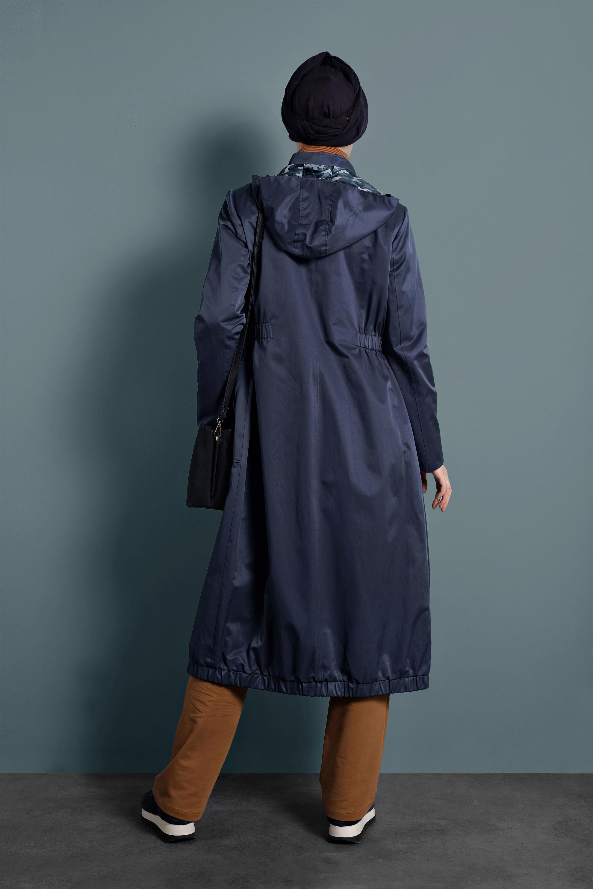 Hijab clothing NAVY BLUE HOODED TRENCH-COAT 10014