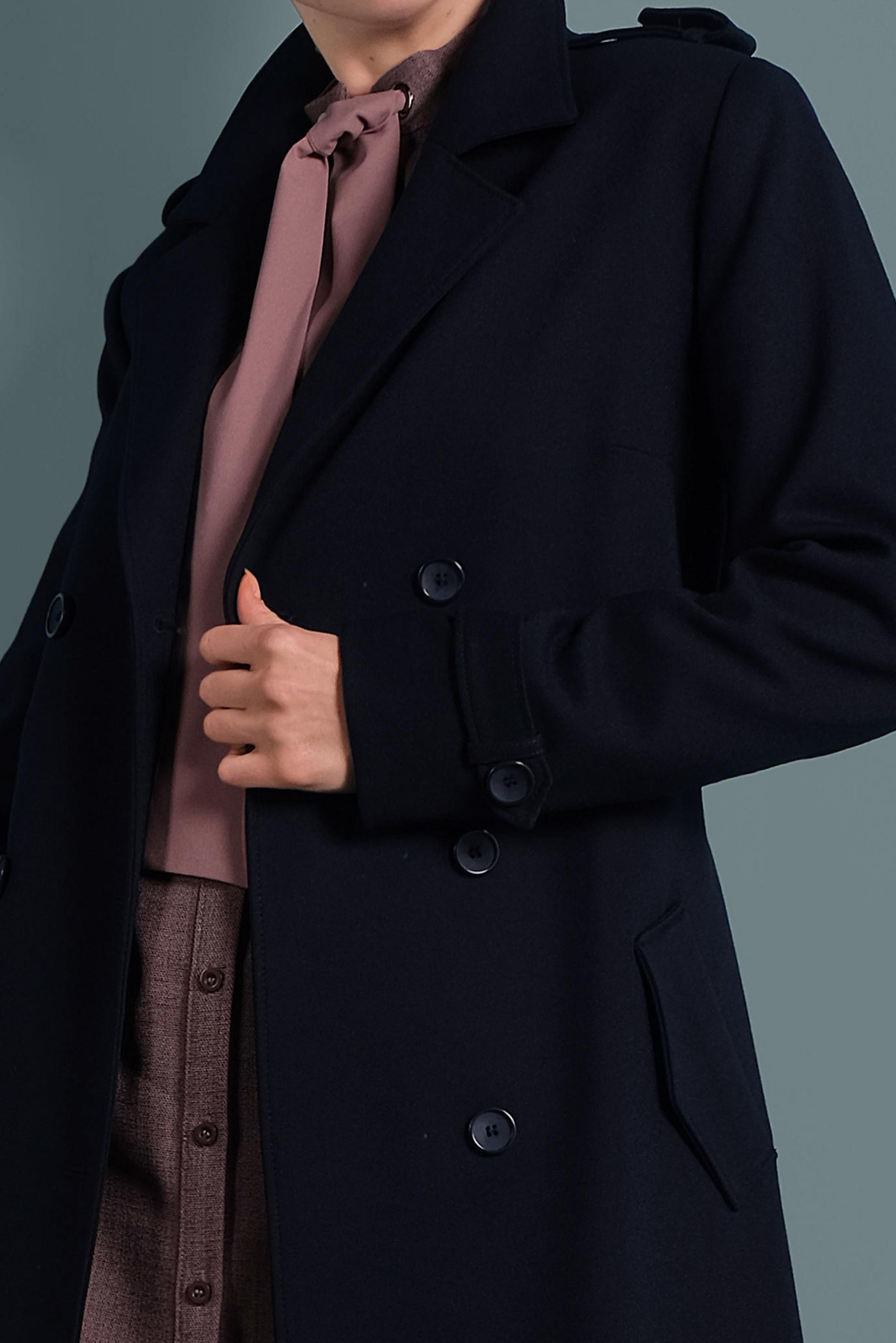 Tesettür giyim LACİVERT BELİ KEMERLİ DÜĞMELİ TRENÇKOT  10133 