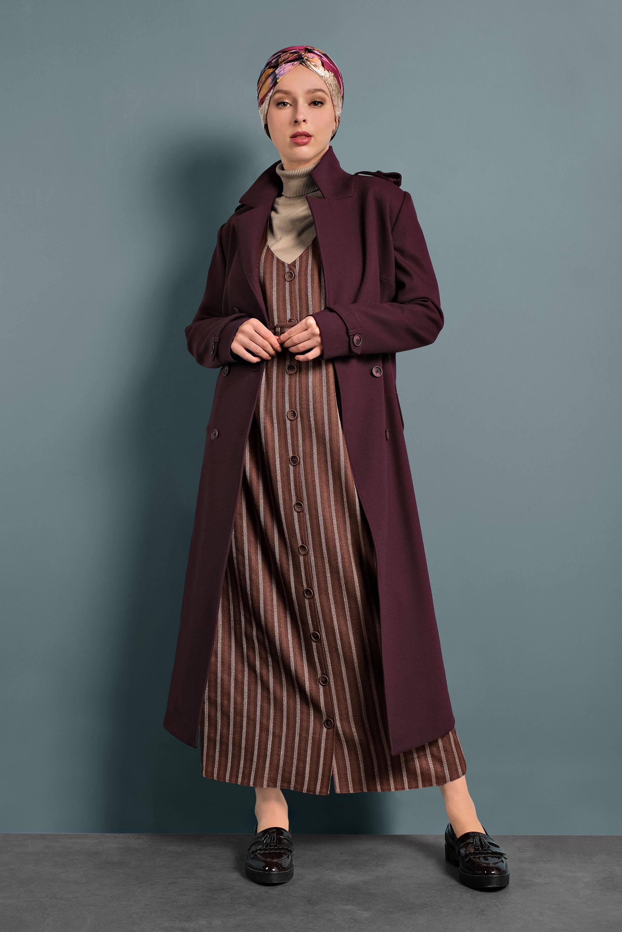 Hijab clothing DAMSON BELTED BUTTONED TRENCH-COAT  10133 