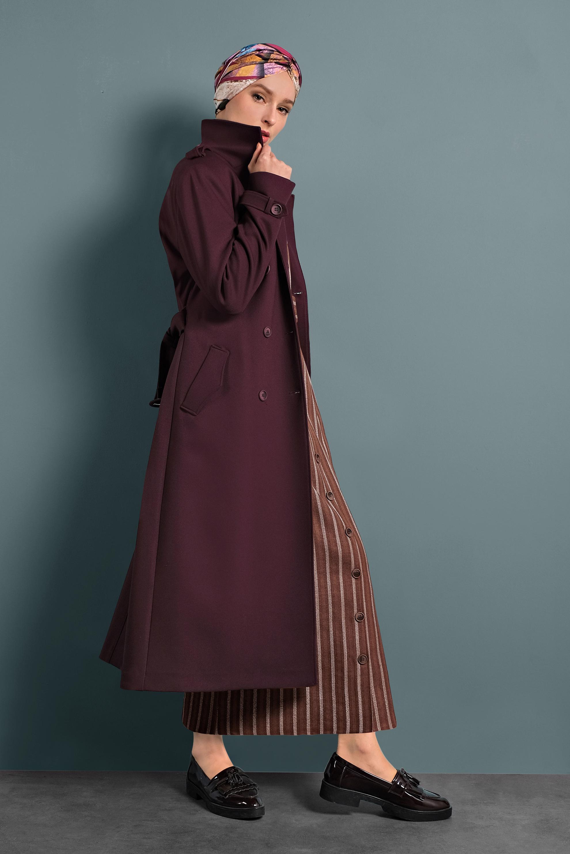 Hijab clothing DAMSON BELTED BUTTONED TRENCH-COAT  10133 