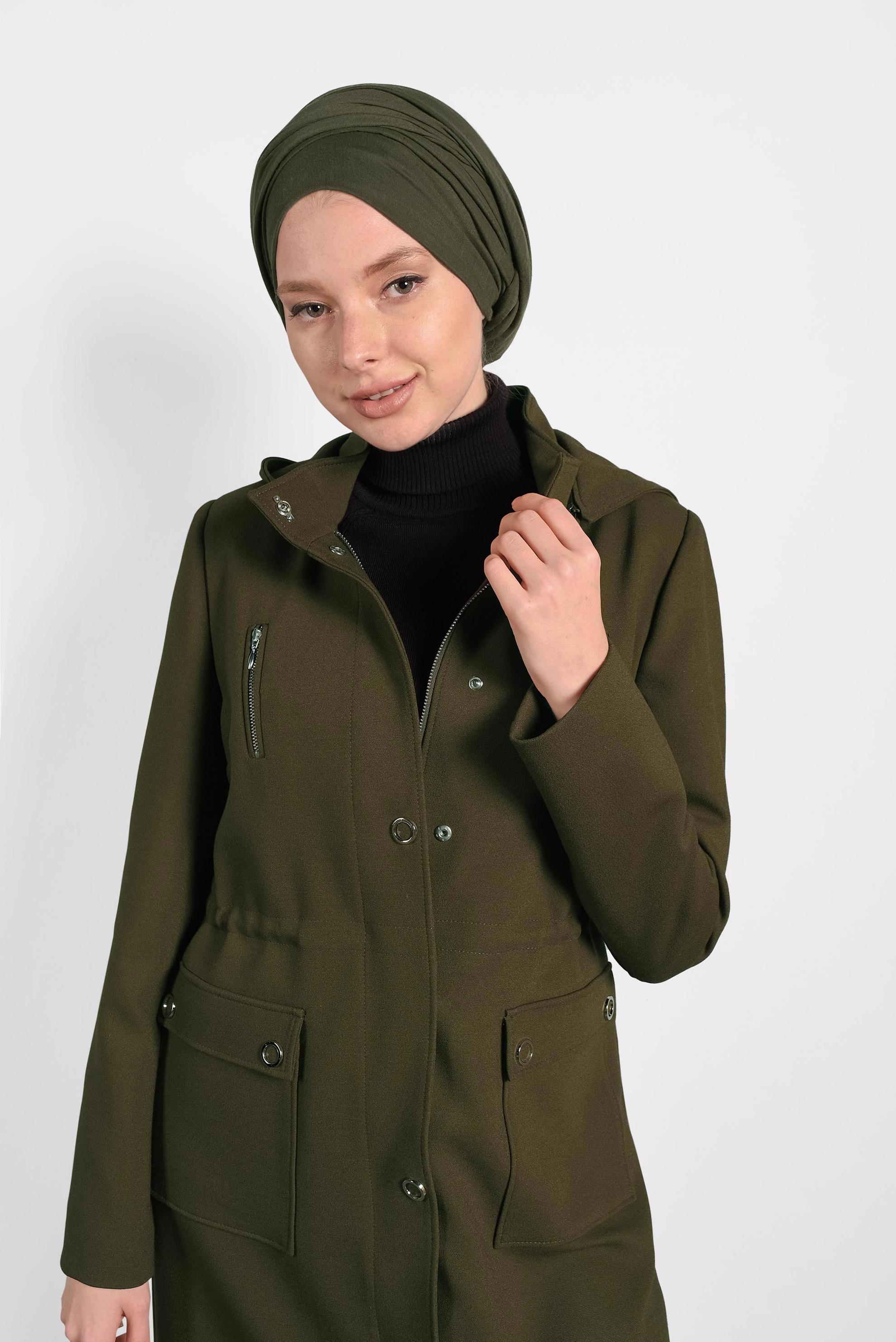 Hijab clothing KHAKI HOODED TRENCH-COAT 10134 