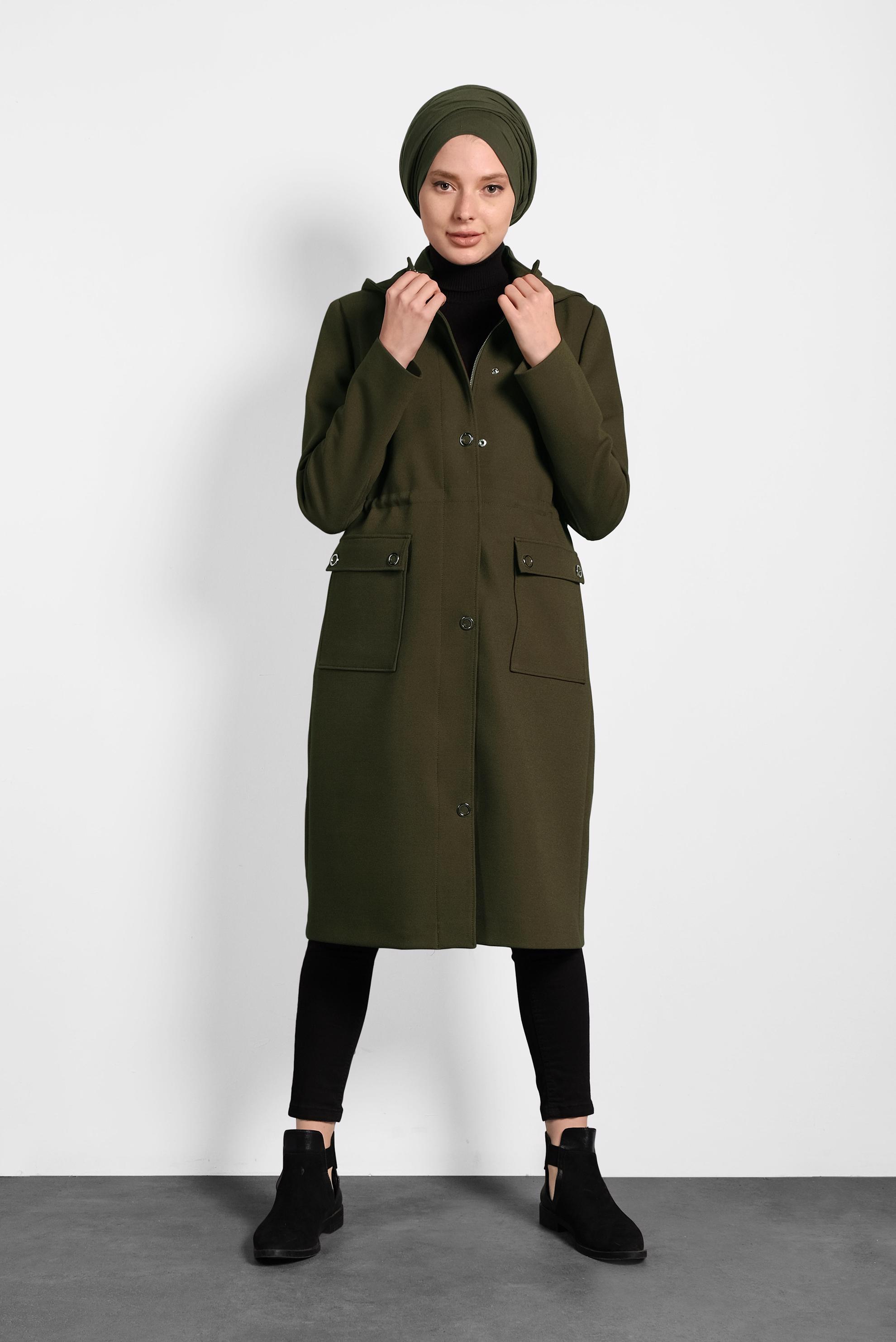 Hijab clothing KHAKI HOODED TRENCH-COAT 10134 
