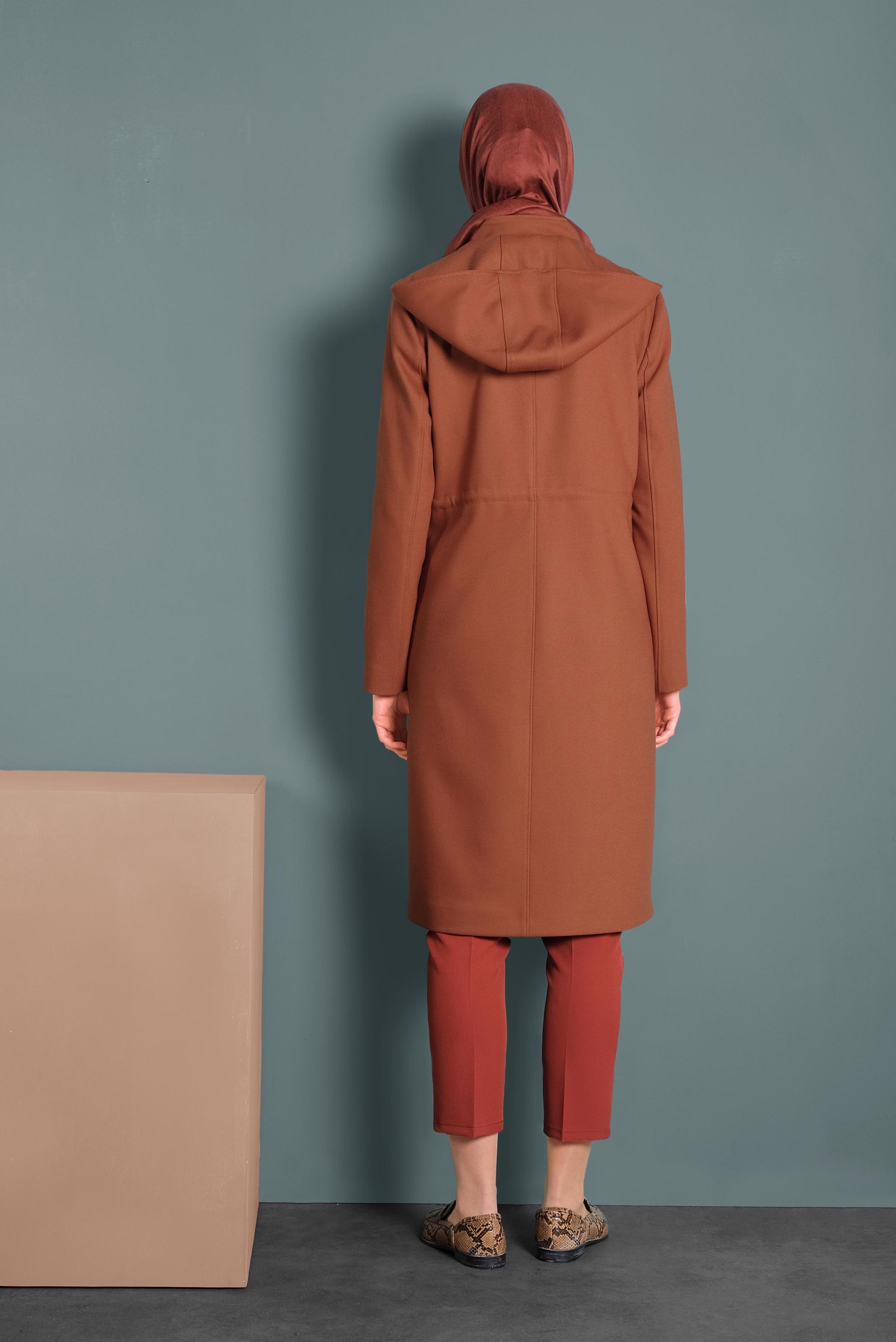 Hijab clothing ORANGE HOODED TRENCH-COAT 10134 