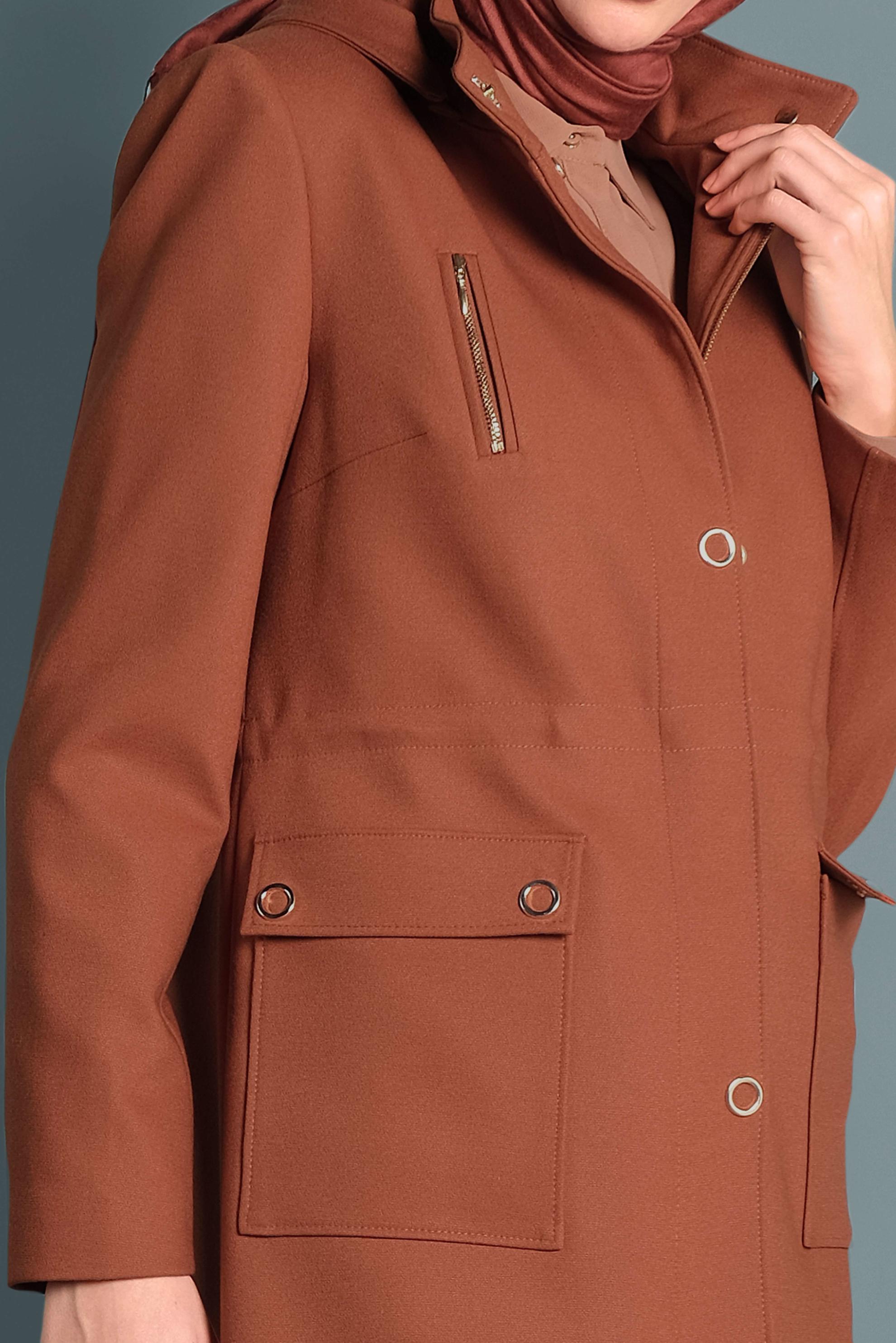 Hijab clothing ORANGE HOODED TRENCH-COAT 10134 