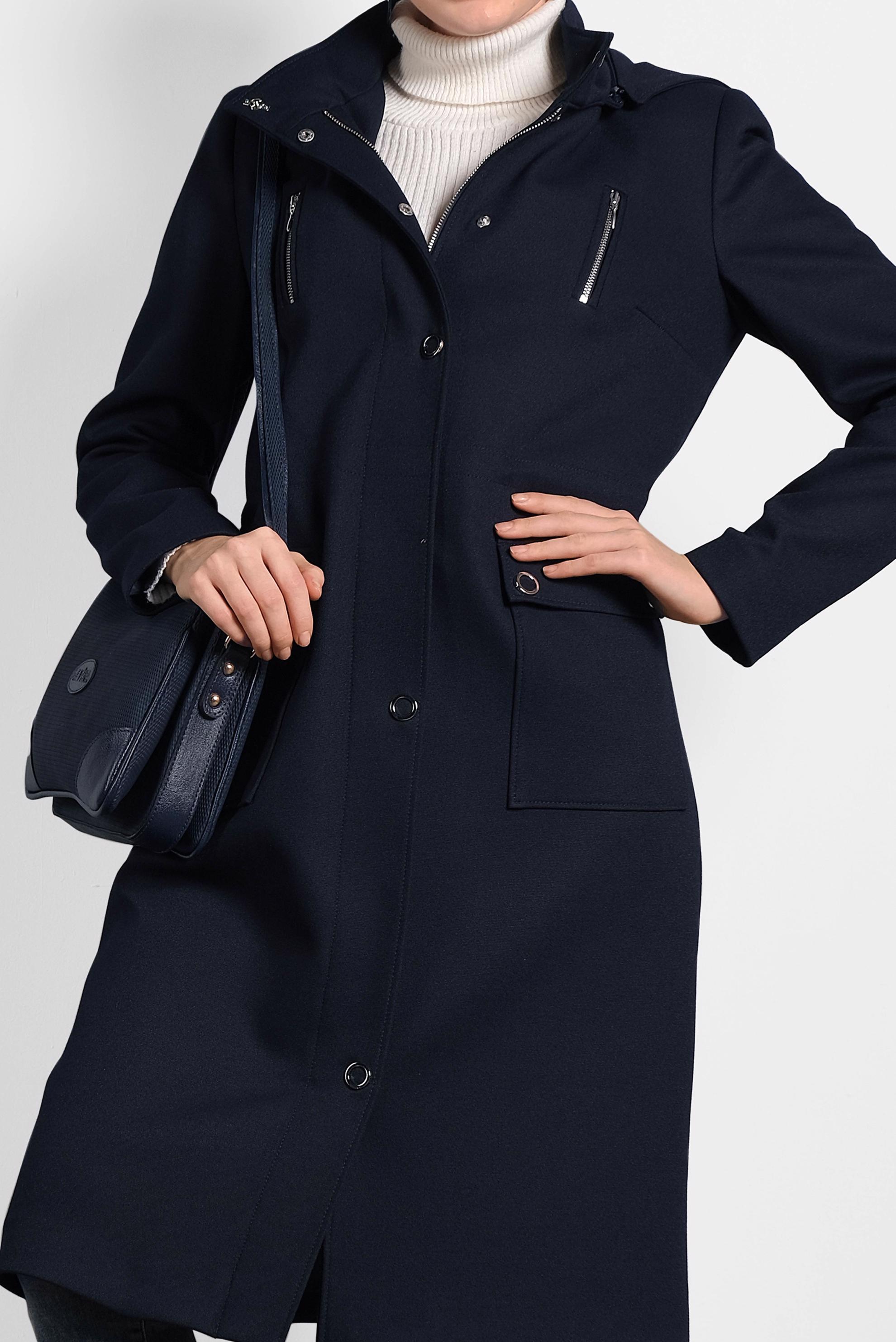 Tesettür giyim LACİVERT KAPÜŞONLU TRENÇKOT 10134 