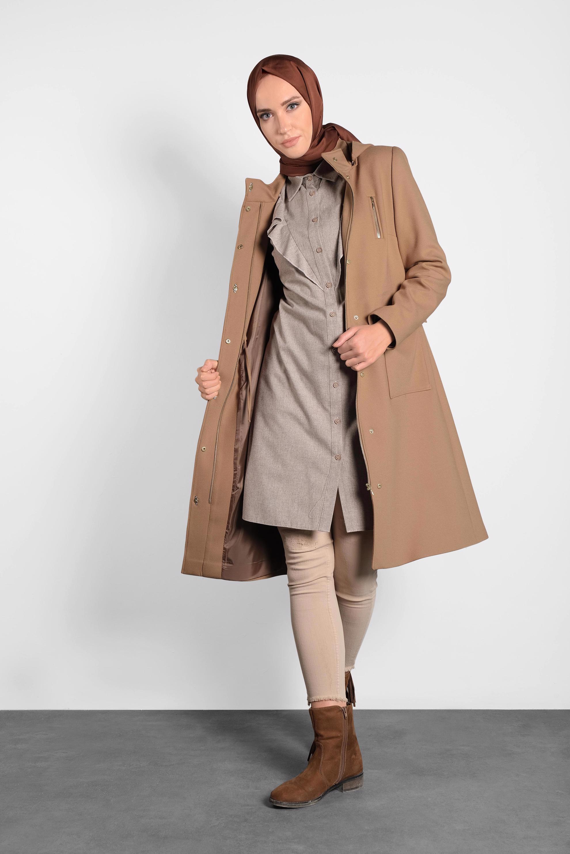 Hijab clothing TABA HOODED TRENCH-COAT 10134 