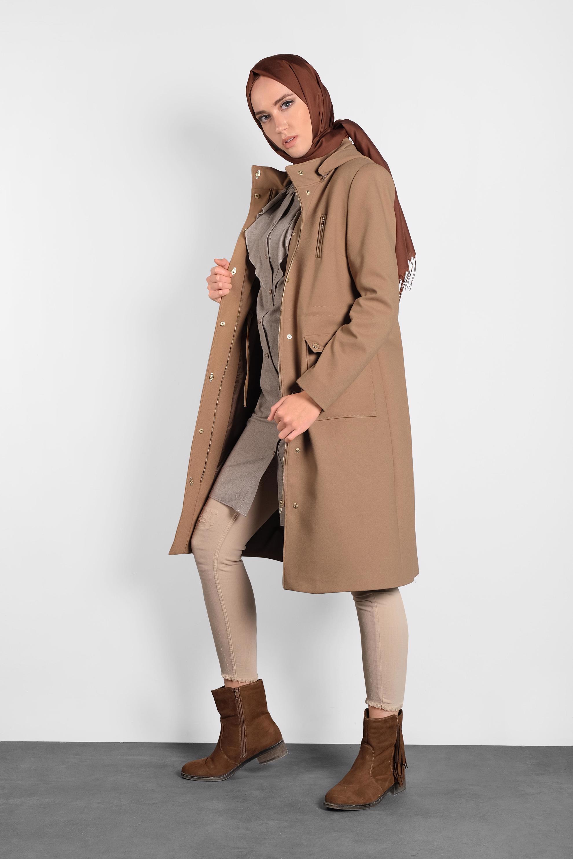 Hijab clothing TABA HOODED TRENCH-COAT 10134 