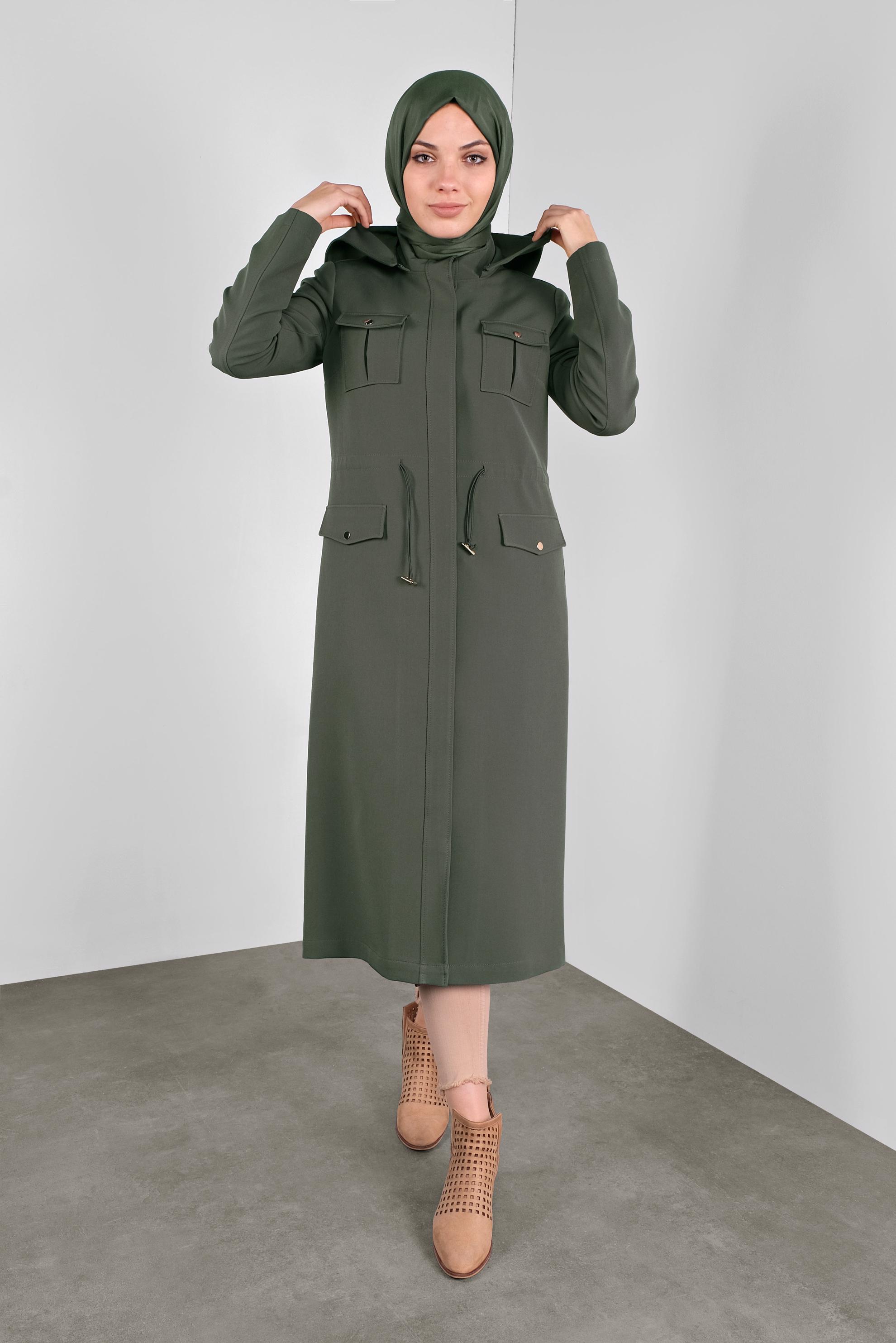 Hijab clothing KHAKI BUTTONED TRENCH-COAT WITH POCKETS 10135