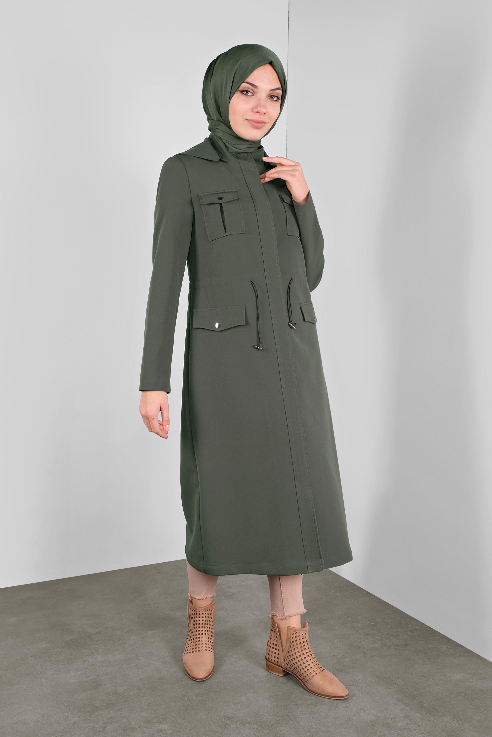 Hijab clothing KHAKI BUTTONED TRENCH-COAT WITH POCKETS 10135