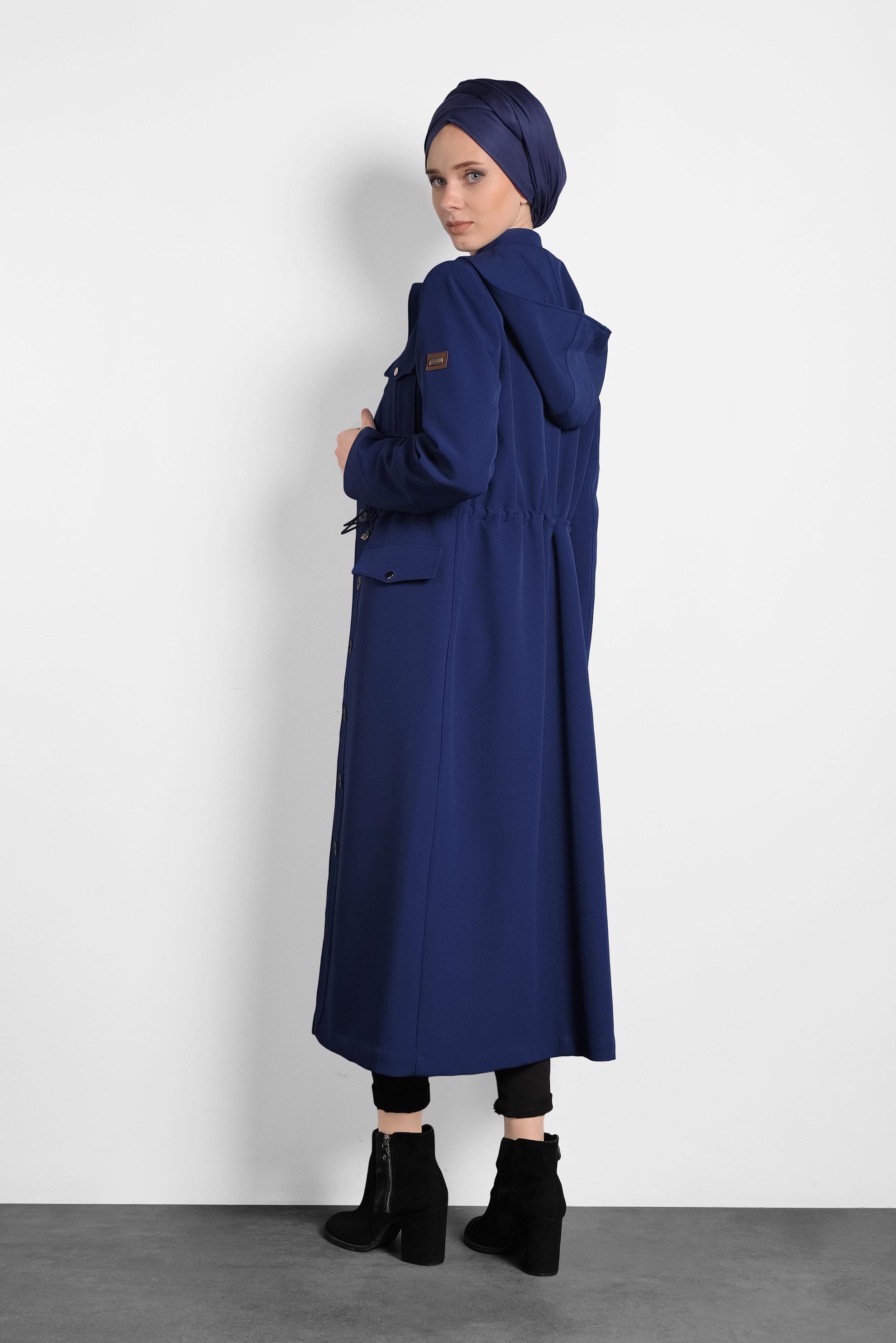 Tesettür giyim LACİVERT CEPLİ DÜĞMELİ TRENÇKOT 10135 