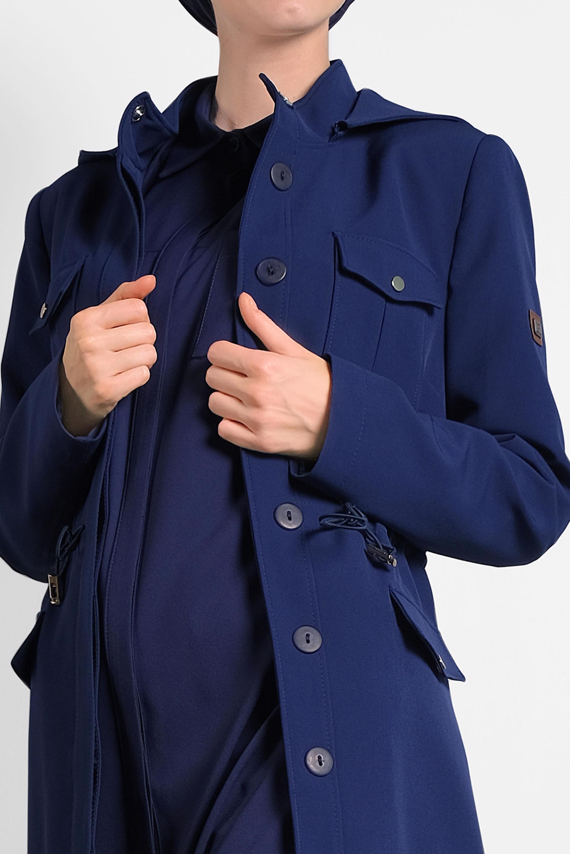 Tesettür giyim LACİVERT CEPLİ DÜĞMELİ TRENÇKOT 10135 