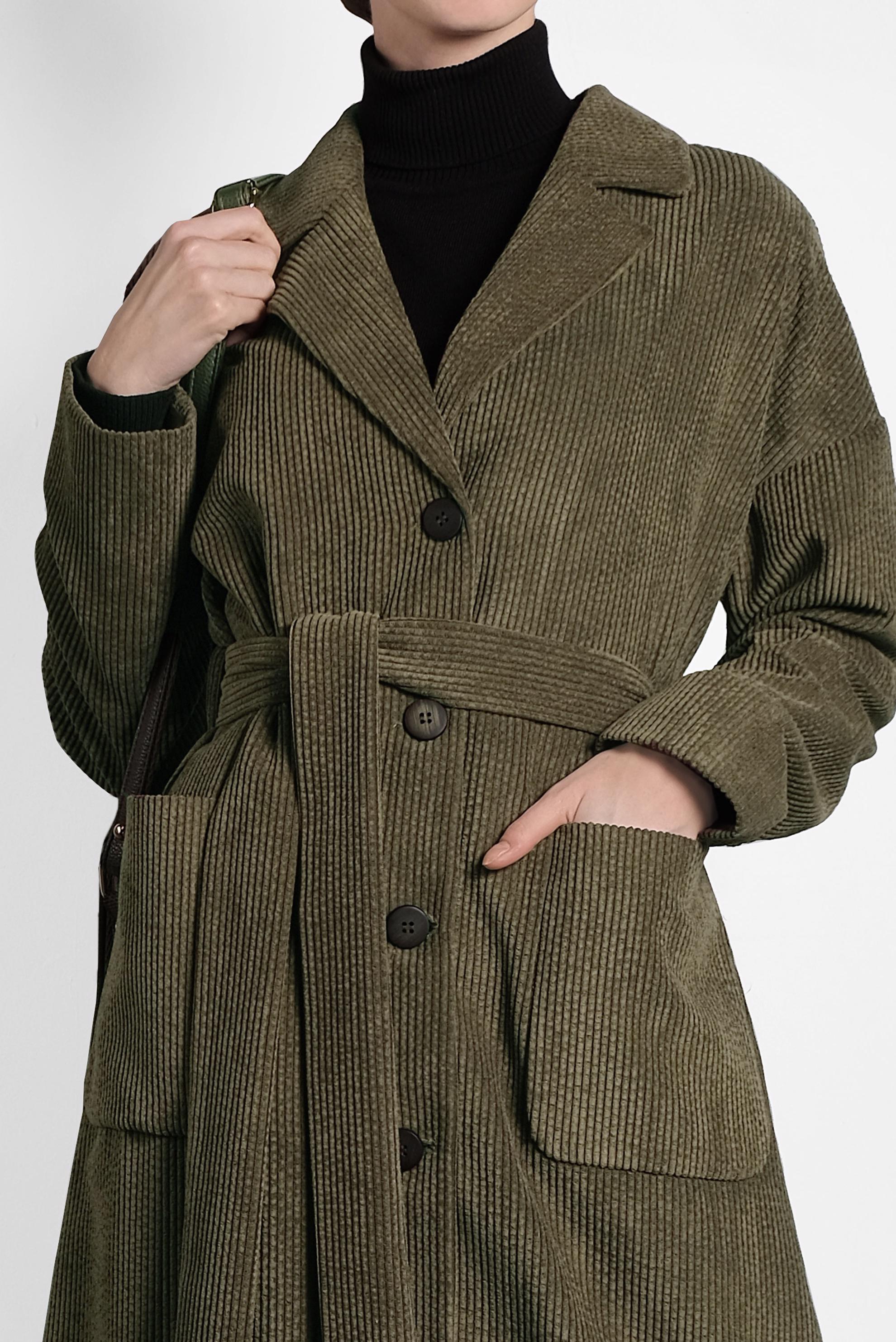 Hijab clothing KHAKI BUTTON-TRIMMED BELTED VELVET TRENCH-COAT 10139