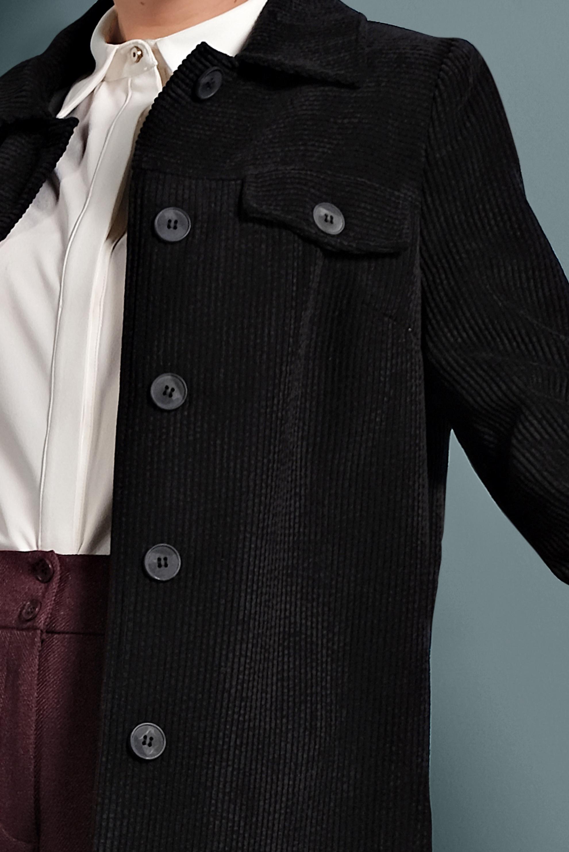 Tesettür giyim SİYAH KADİFE TRENÇKOT 10140 