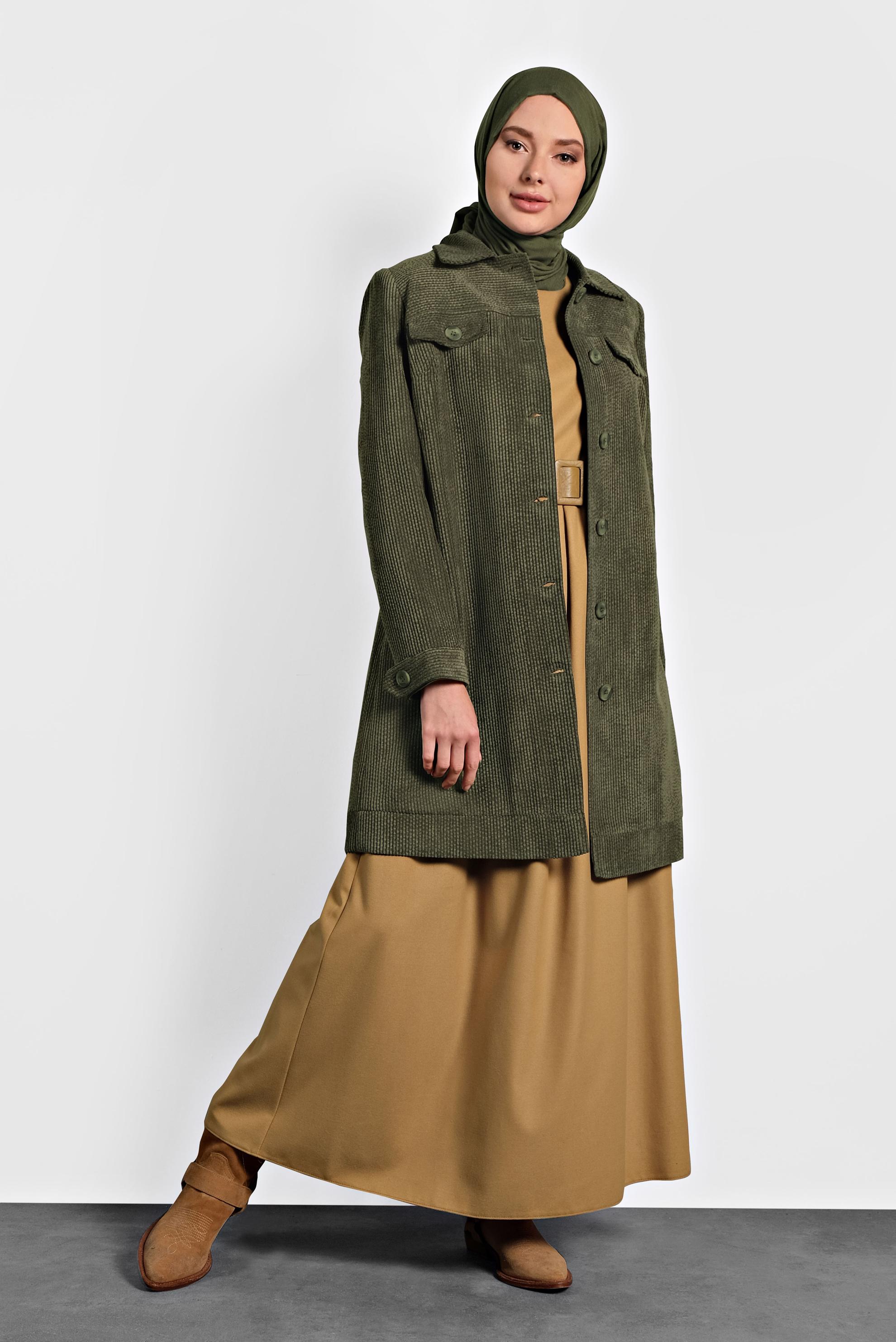 Hijab clothing KHAKI VELVET TRENCH-COAT 10140
