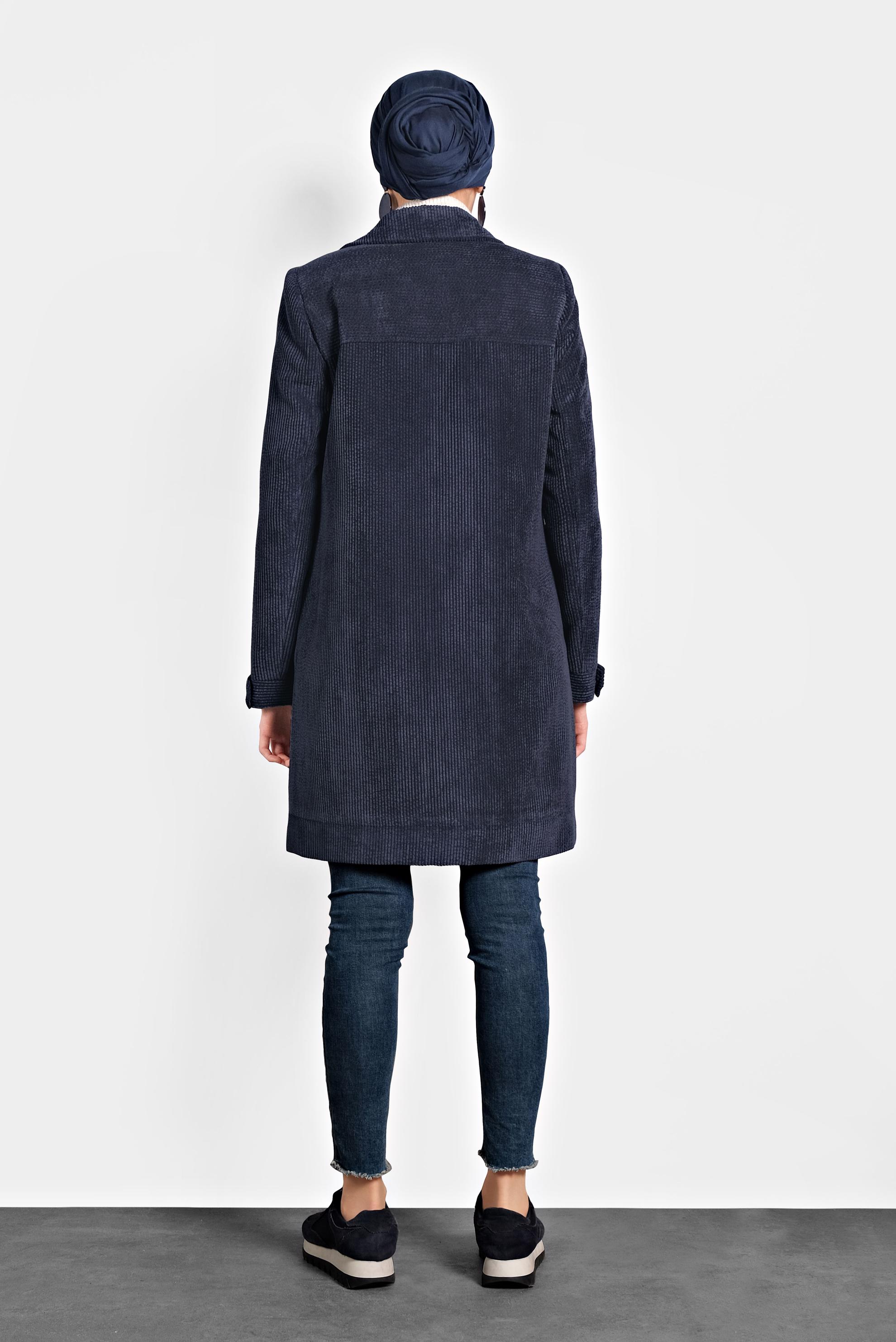 Tesettür giyim LACİVERT KADİFE TRENÇKOT 10140 