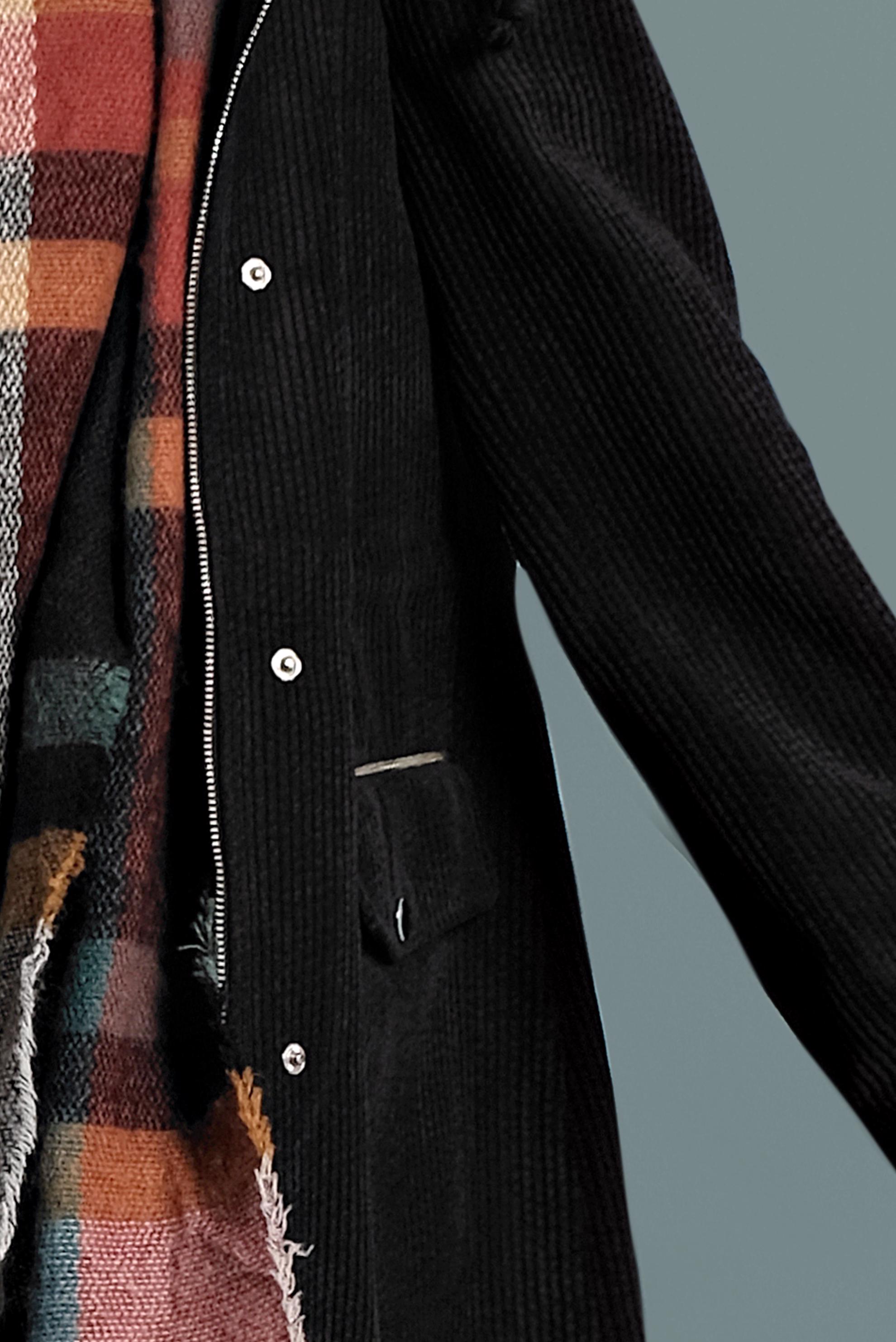 Tesettür giyim SİYAH FİTİLLİ KADİFE CEPLİ TRENÇKOT 10141