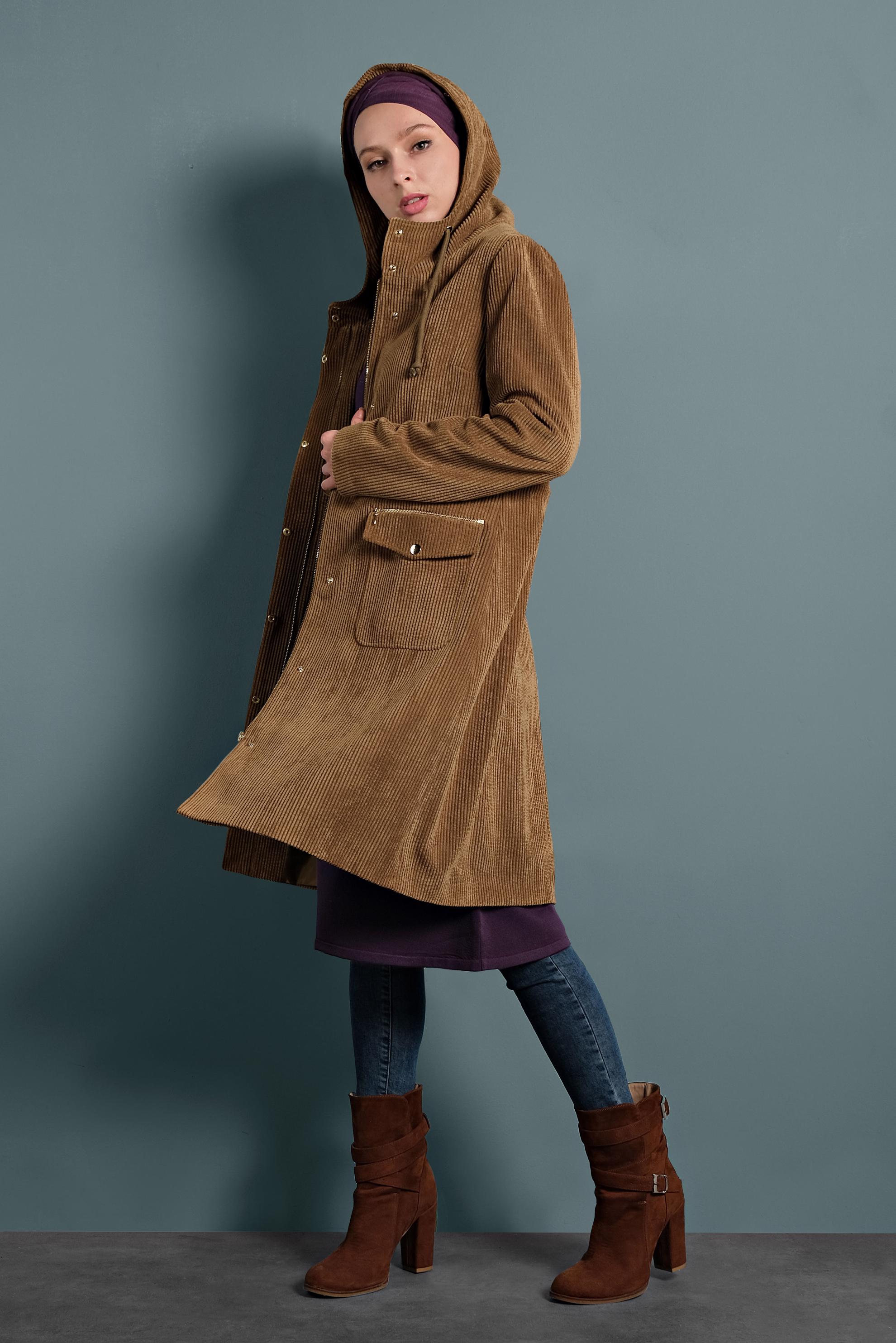 Hijab clothing TABA CORDUROY TRENCH-COAT WITH POCKETS 10141