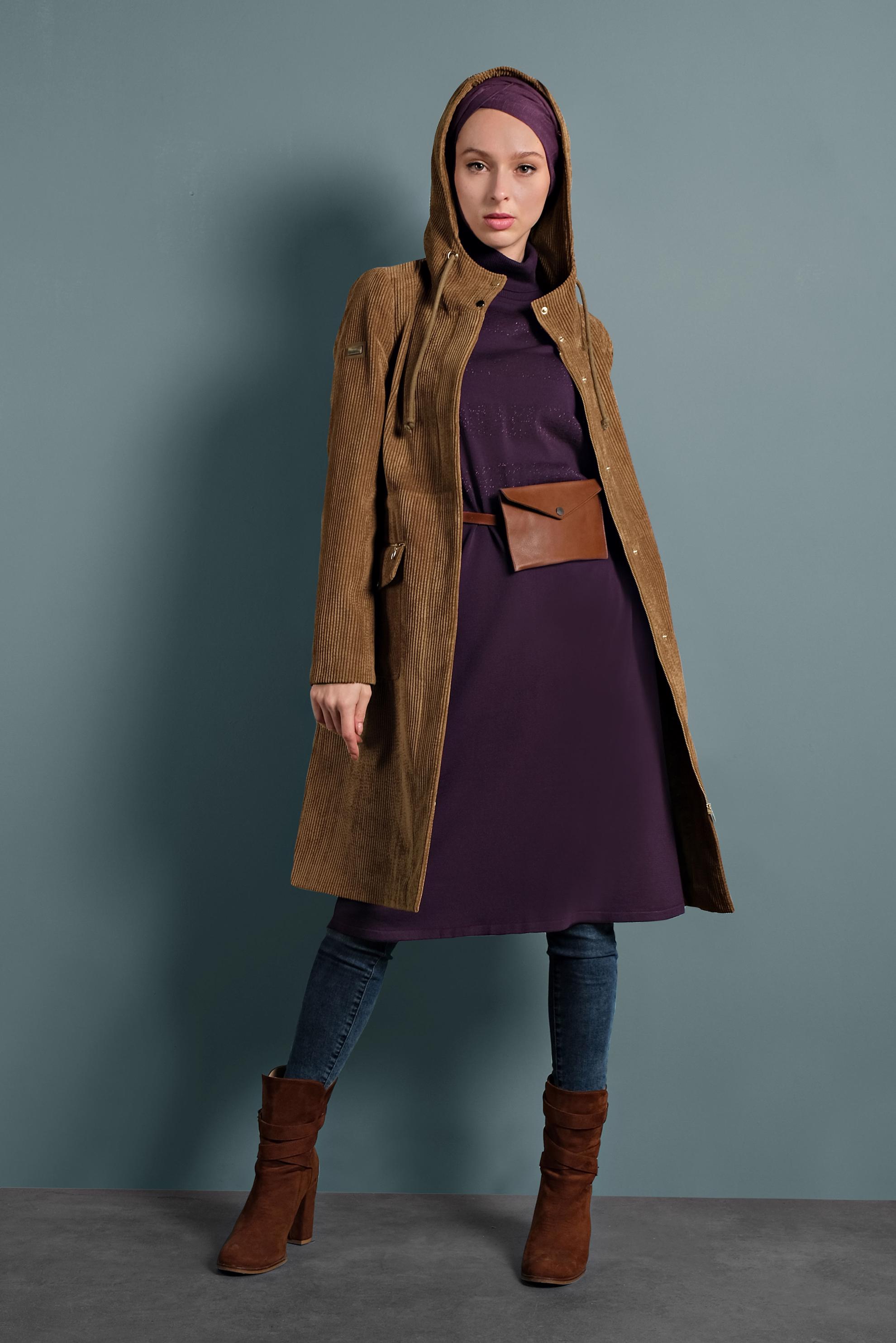 Hijab clothing TABA CORDUROY TRENCH-COAT WITH POCKETS 10141