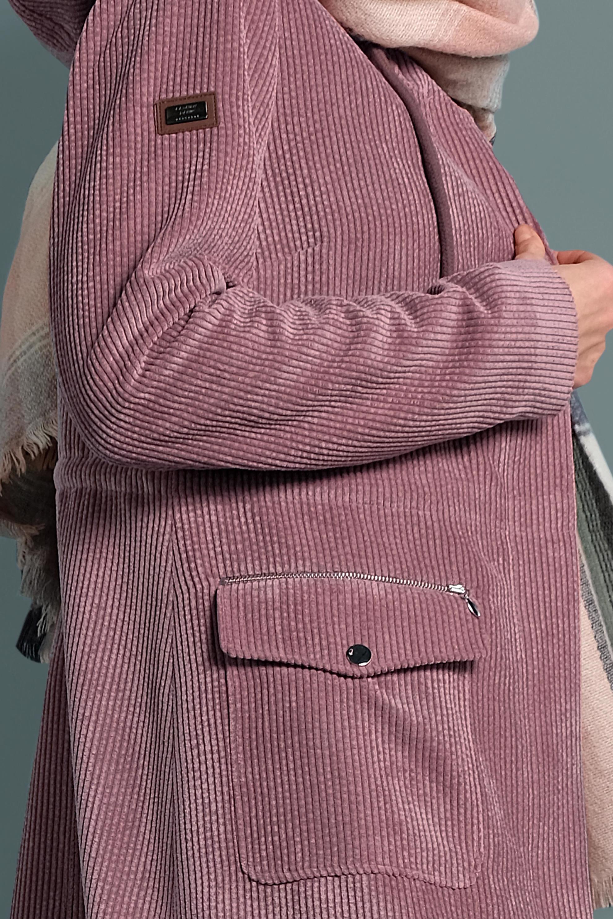 Tesettür giyim PEMBE FİTİLLİ KADİFE CEPLİ TRENÇKOT 10141