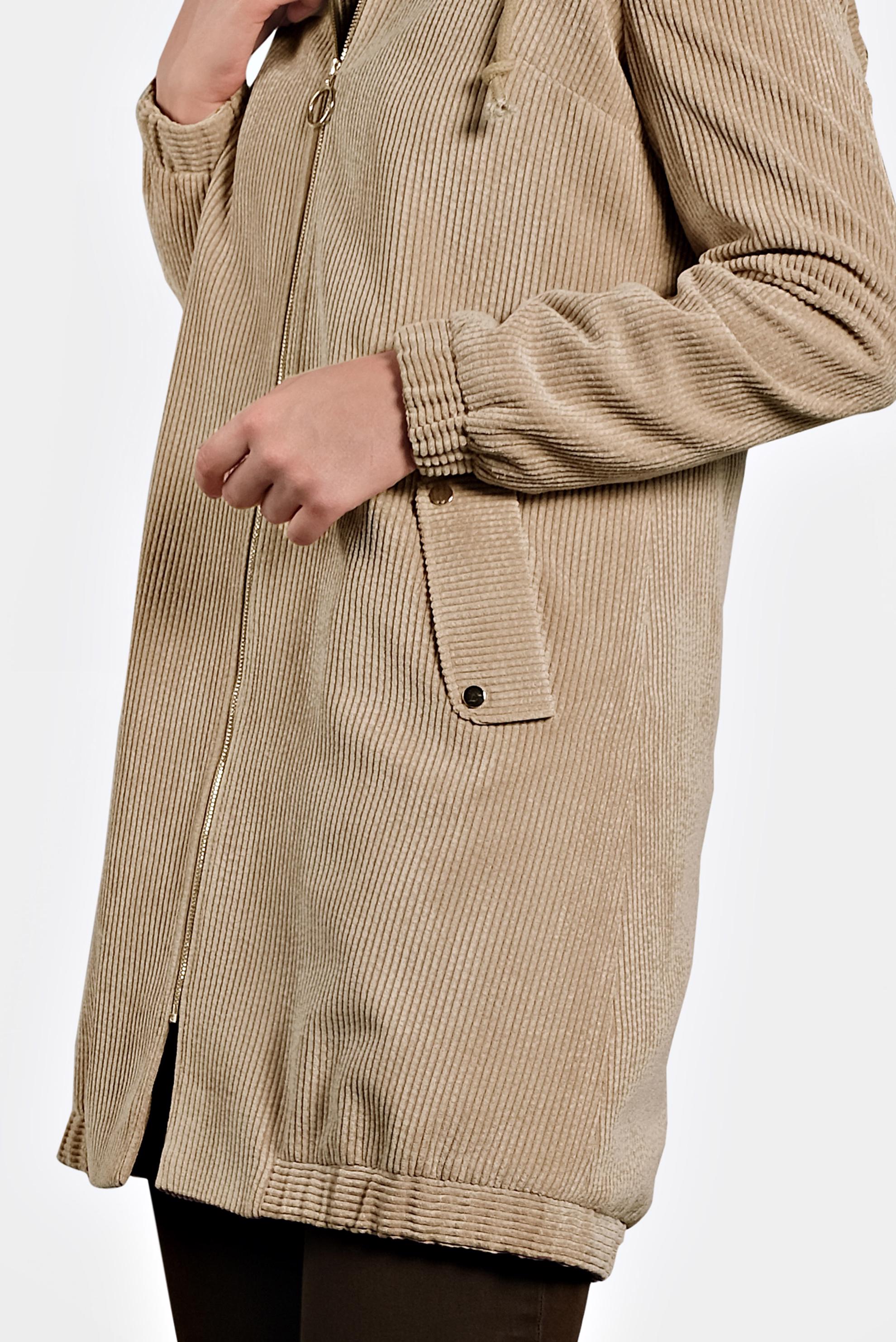 Tesettür giyim BEJ FİTİLLİ KADİFE KAPÜŞONLU TRENÇKOT 10142