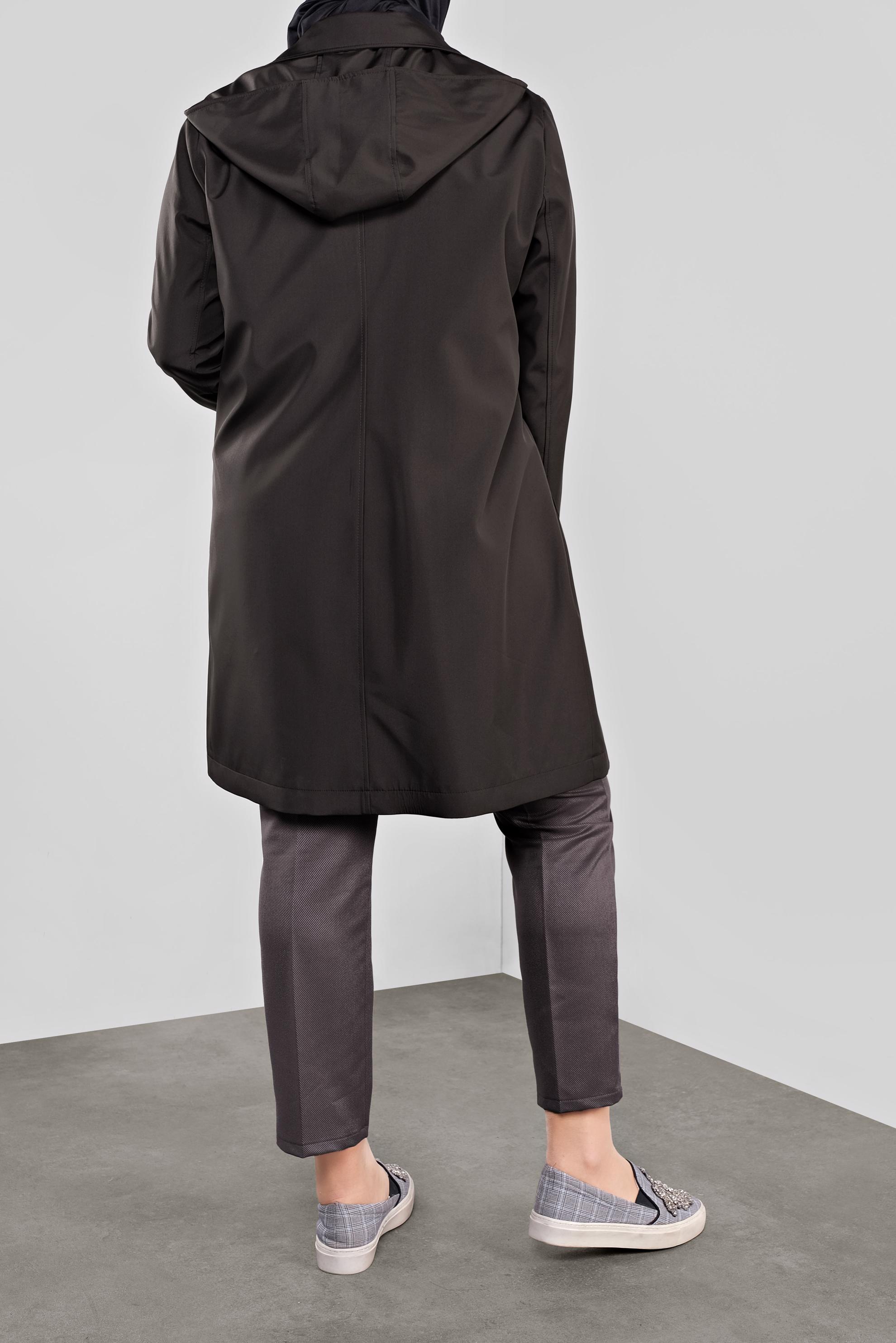 Tesettür giyim KAHVE KAPÜŞONLU FERMUARLI TRENÇKOT 10146 