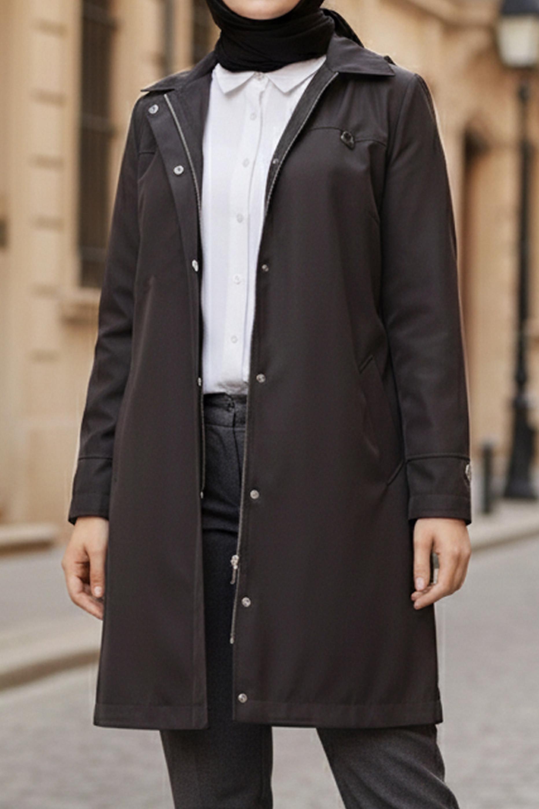 Hijab clothing BROWN HOODED TRENCH COAT 10146