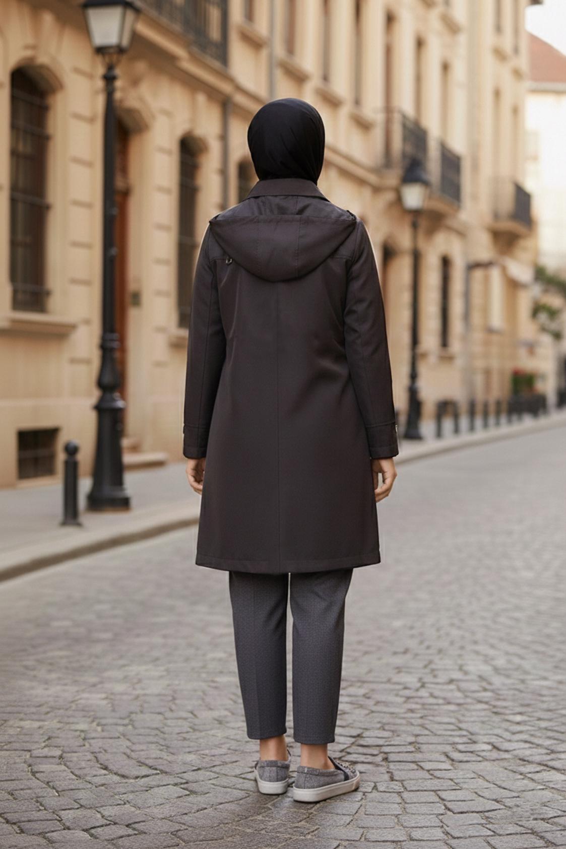 Hijab clothing BROWN HOODED TRENCH COAT 10146