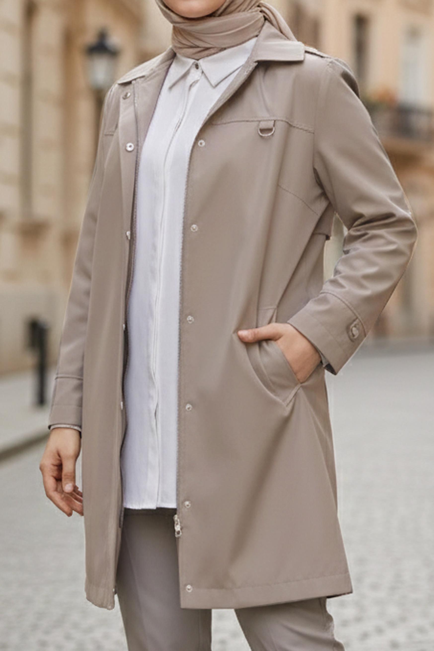 Hijab clothing BROWN HOODED TRENCH COAT 10146