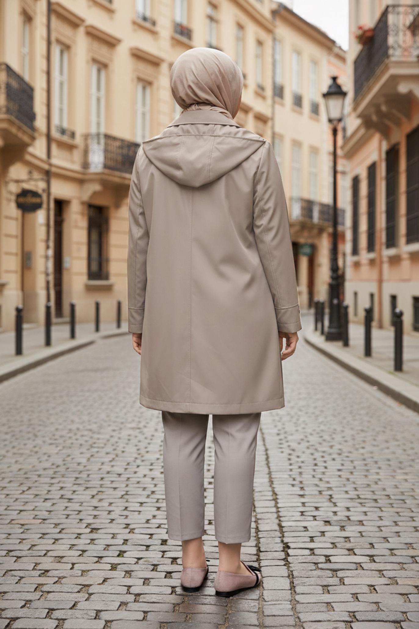 Hijab clothing BROWN HOODED TRENCH COAT 10146