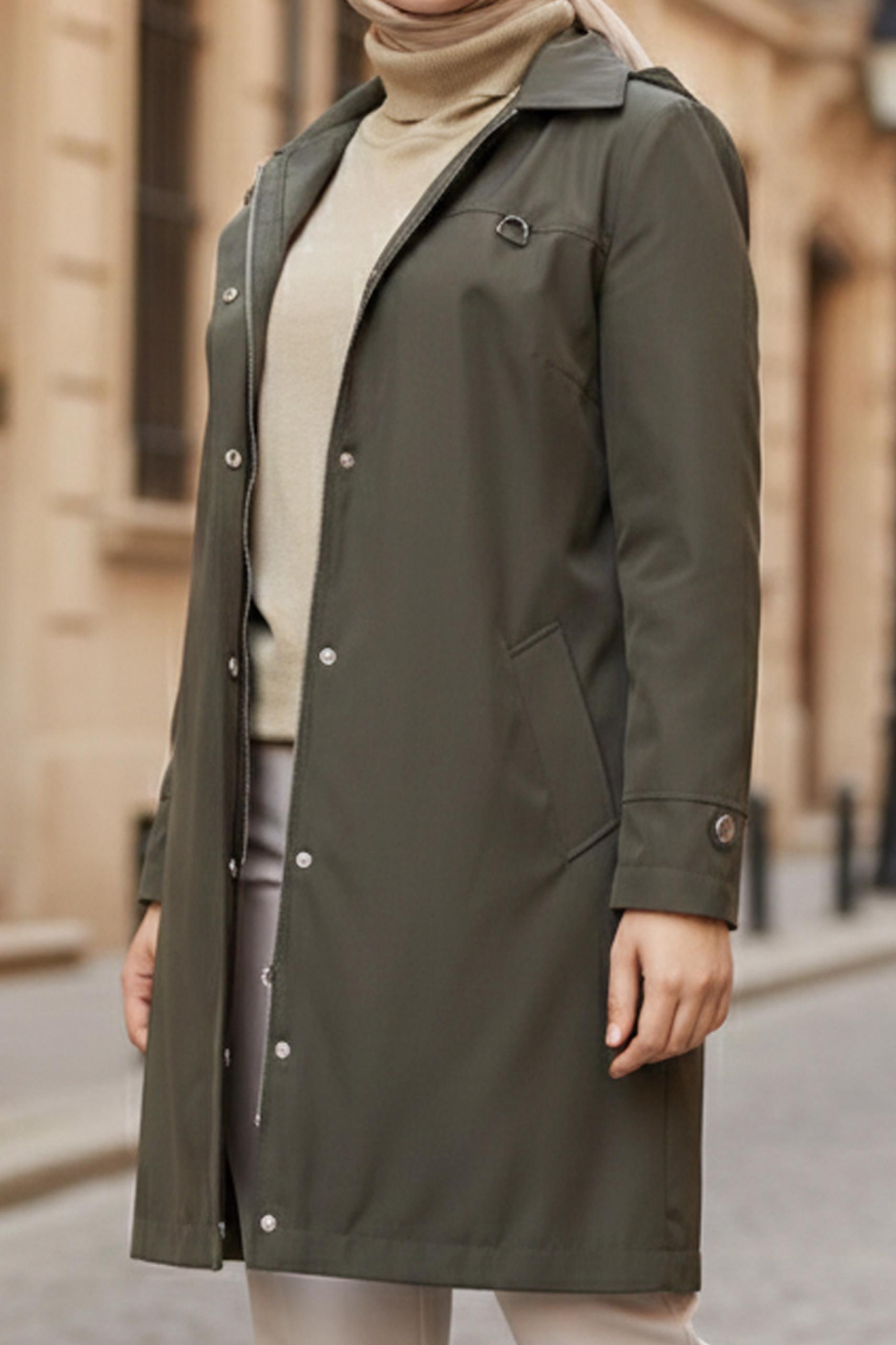 Hijab clothing KHAKI HOODED TRENCH COAT 10146