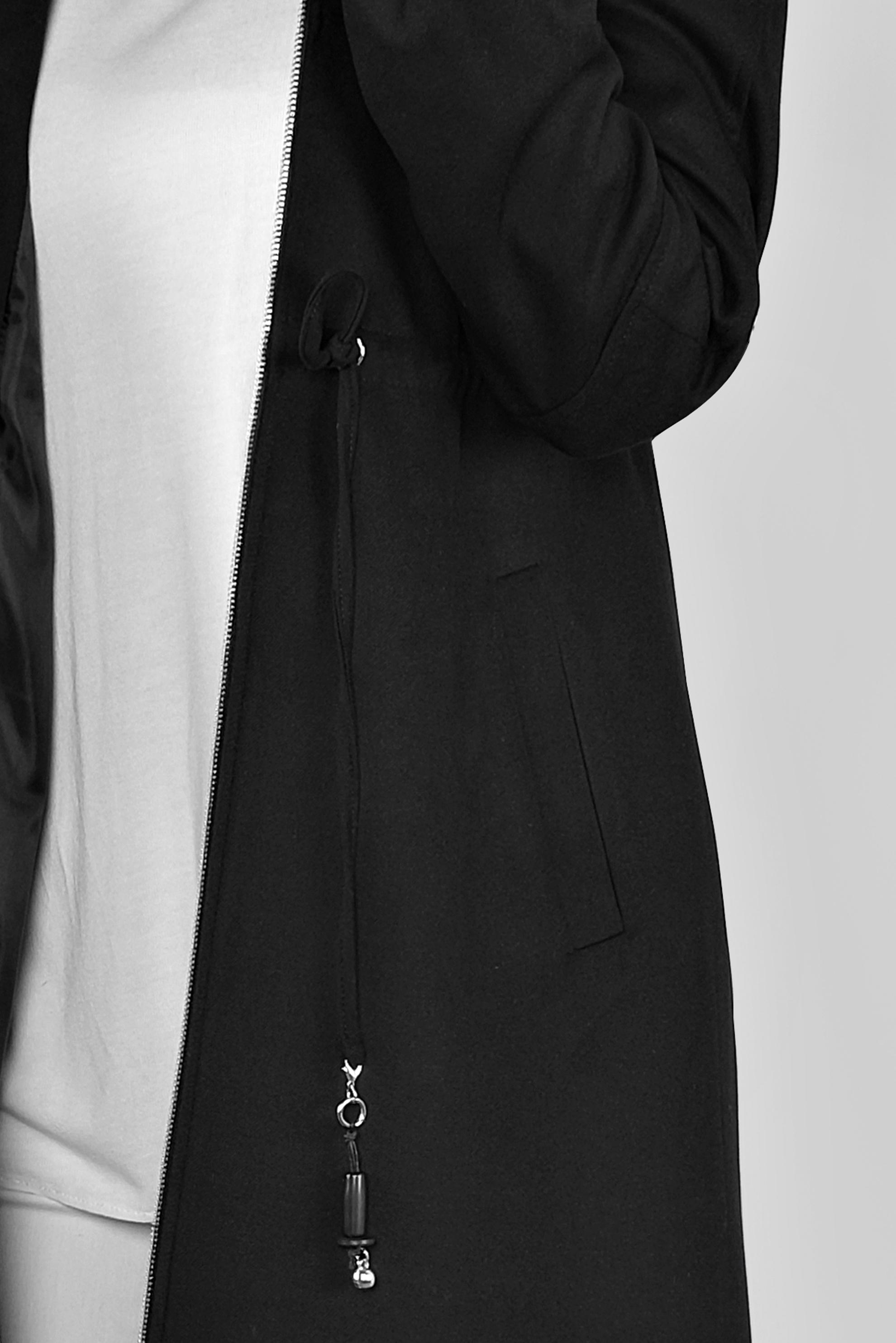 Tesettür giyim SİYAH BELİ BÜZGÜLÜ KAPÜŞONLU TRENÇKOT 10289 