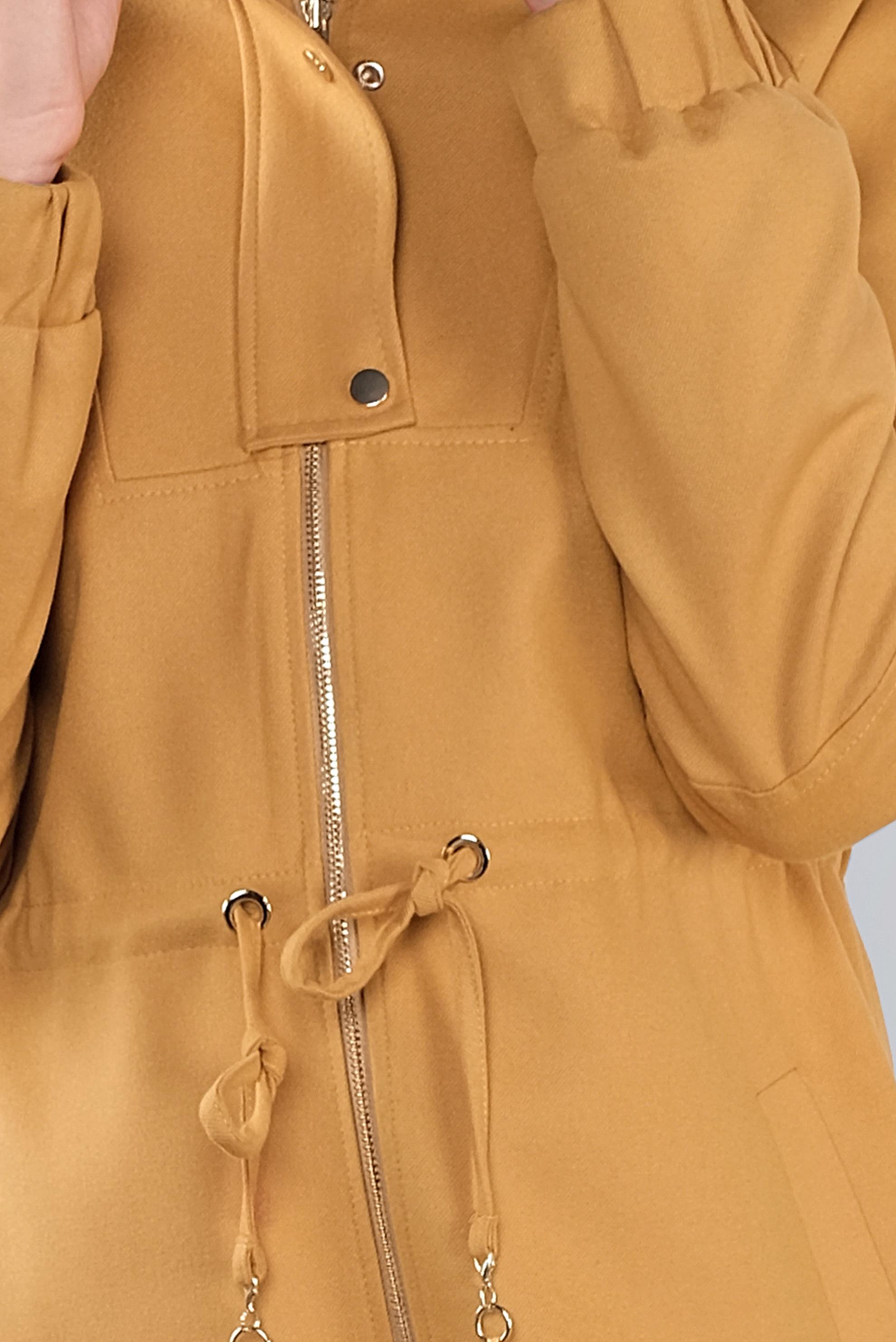 Tesettür giyim TURUNCU BELİ BÜZGÜLÜ KAPÜŞONLU TRENÇKOT 10289 