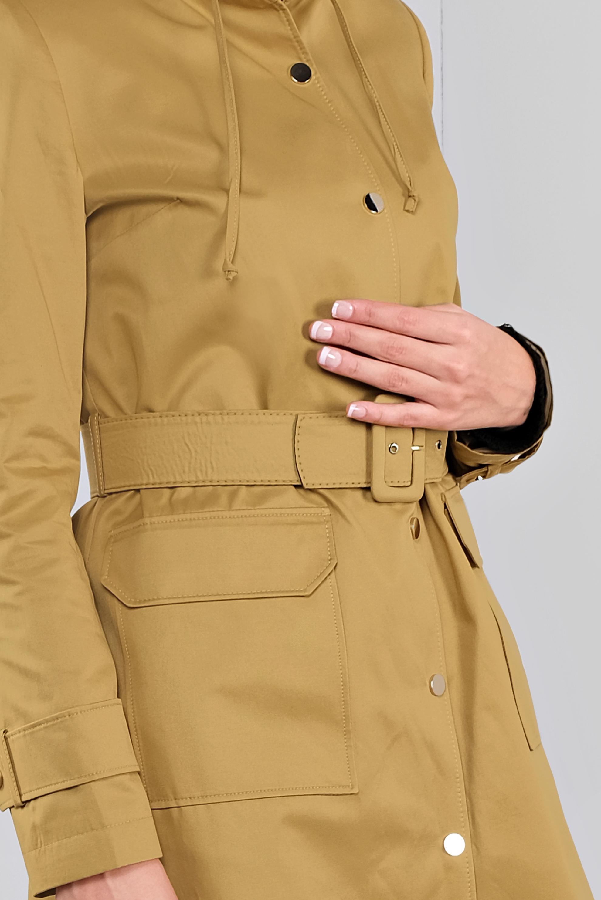 Tesettür giyim SARI PAMUKLU KEMERLİ TRENÇKOT 10290 