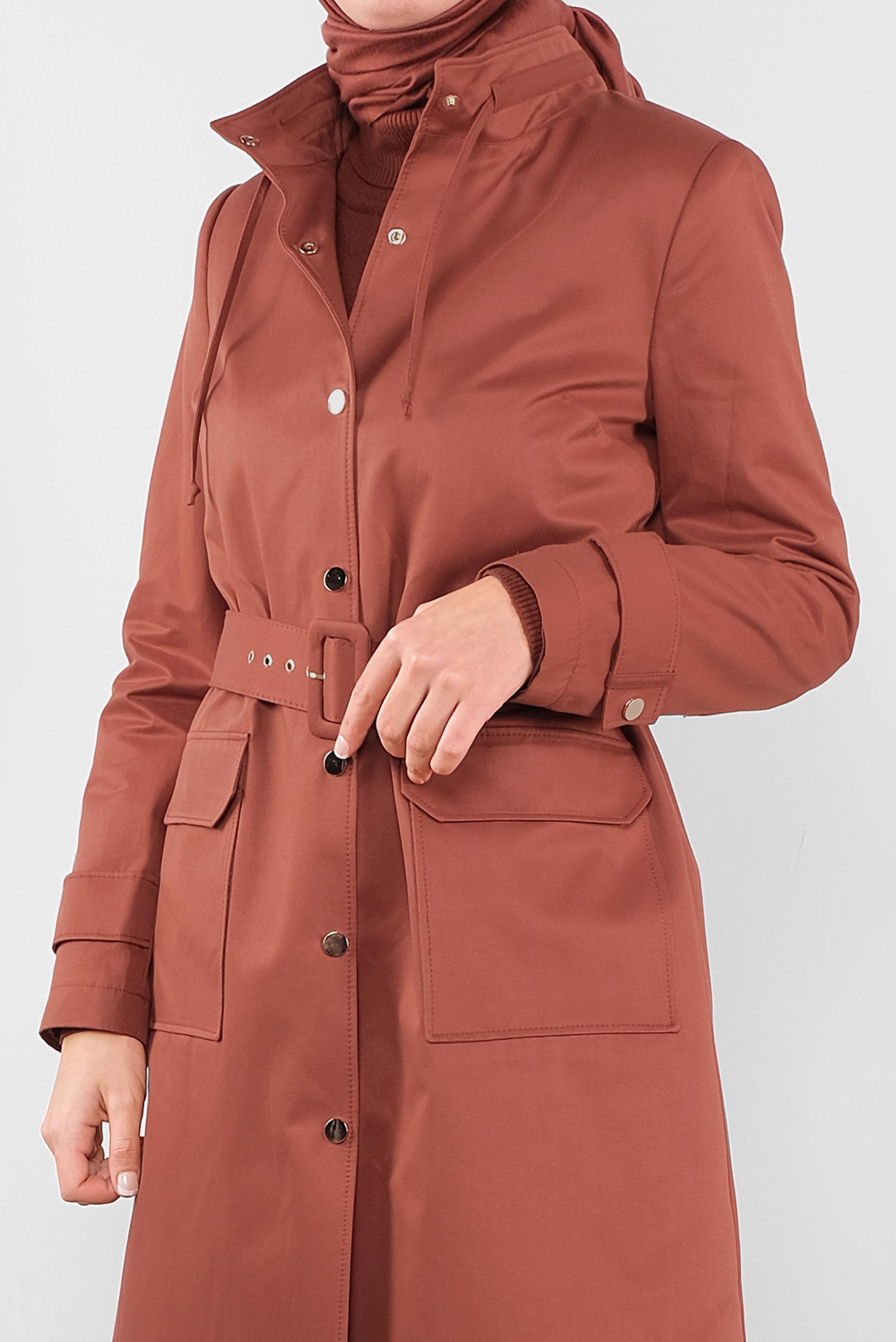 Tesettür giyim TURUNCU PAMUKLU KEMERLİ TRENÇKOT 10290 