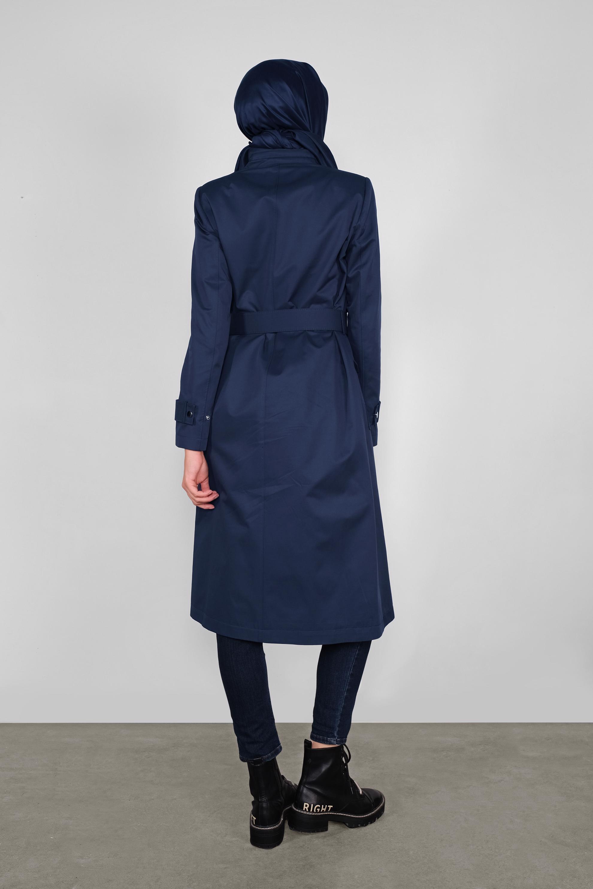 Tesettür giyim LACİVERT PAMUKLU KEMERLİ TRENÇKOT 10290 