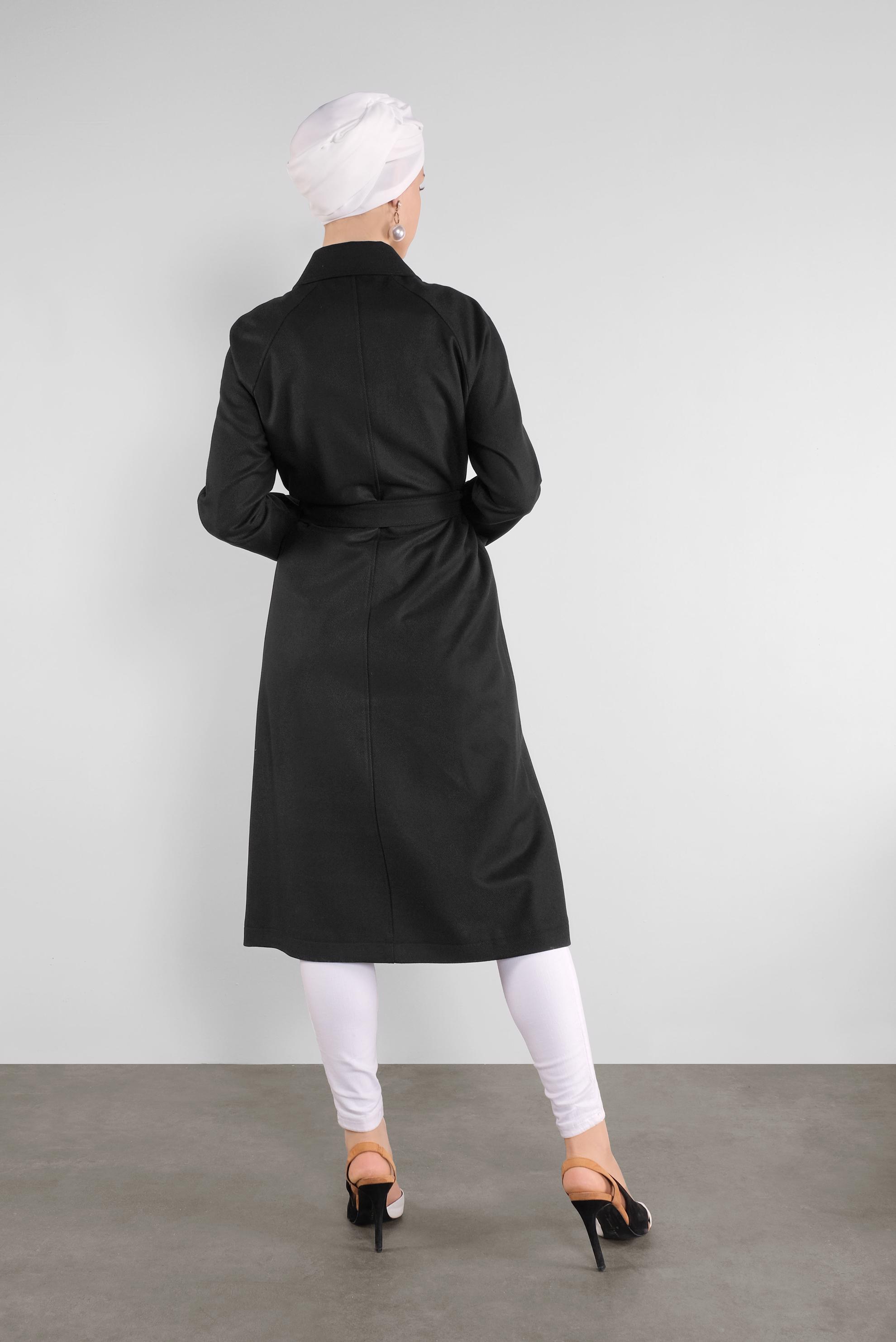 Tesettür giyim SİYAH CEPLİ TRENÇKOT 10291 